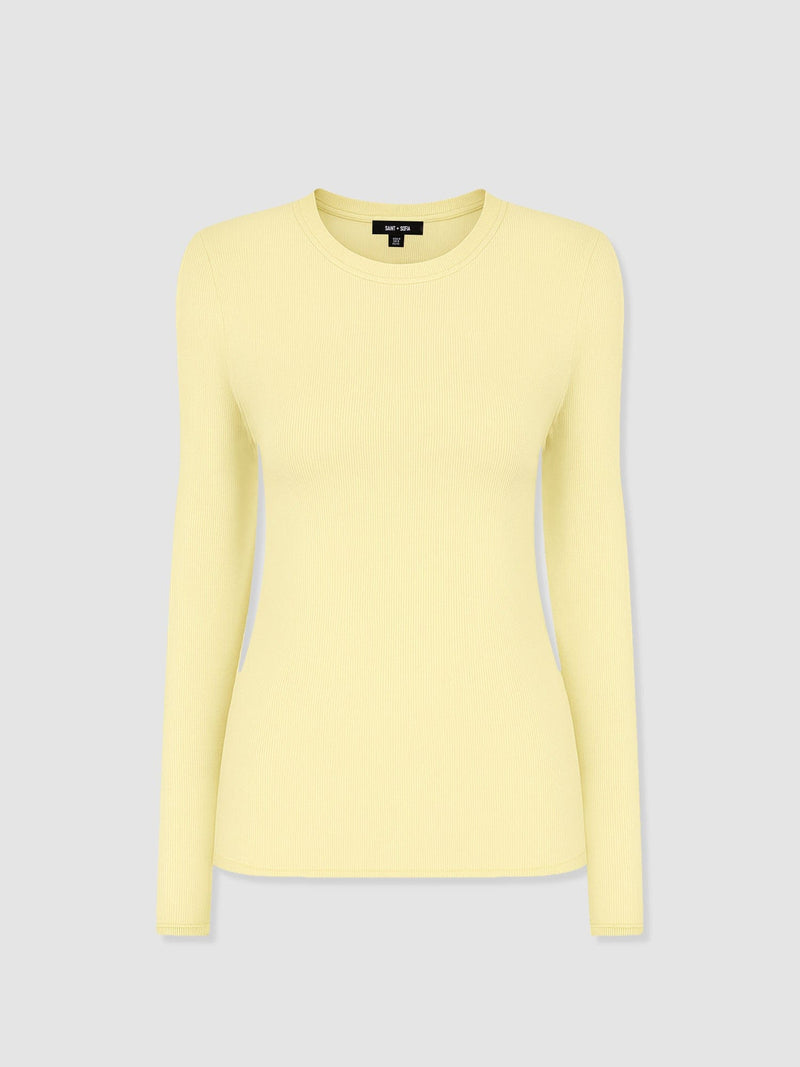 Ribbed Long Sleeve Tee - Pale Yellow - Women's T-shirts | Saint + Sofia® USA
