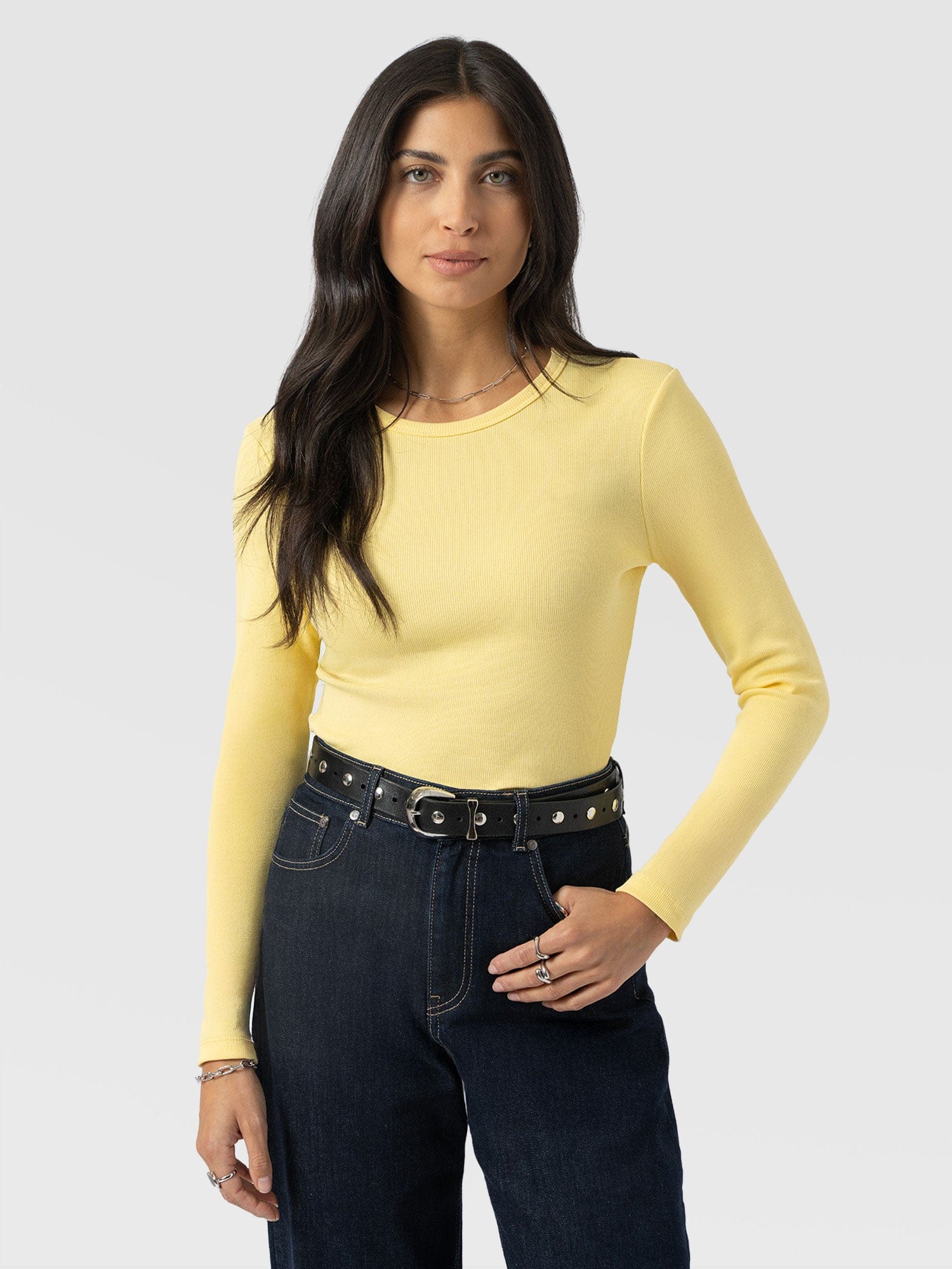 Ribbed Long Sleeve Tee - Pale Yellow - Women's T-shirts | Saint + Sofia® USA