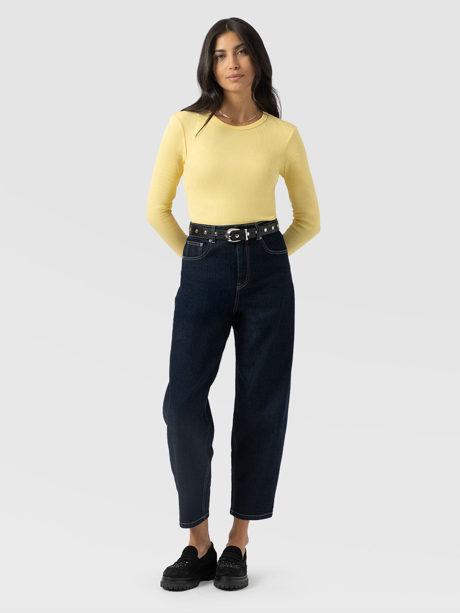 Ribbed Long Sleeve Tee - Pale Yellow - Women's T-shirts | Saint + Sofia® USA