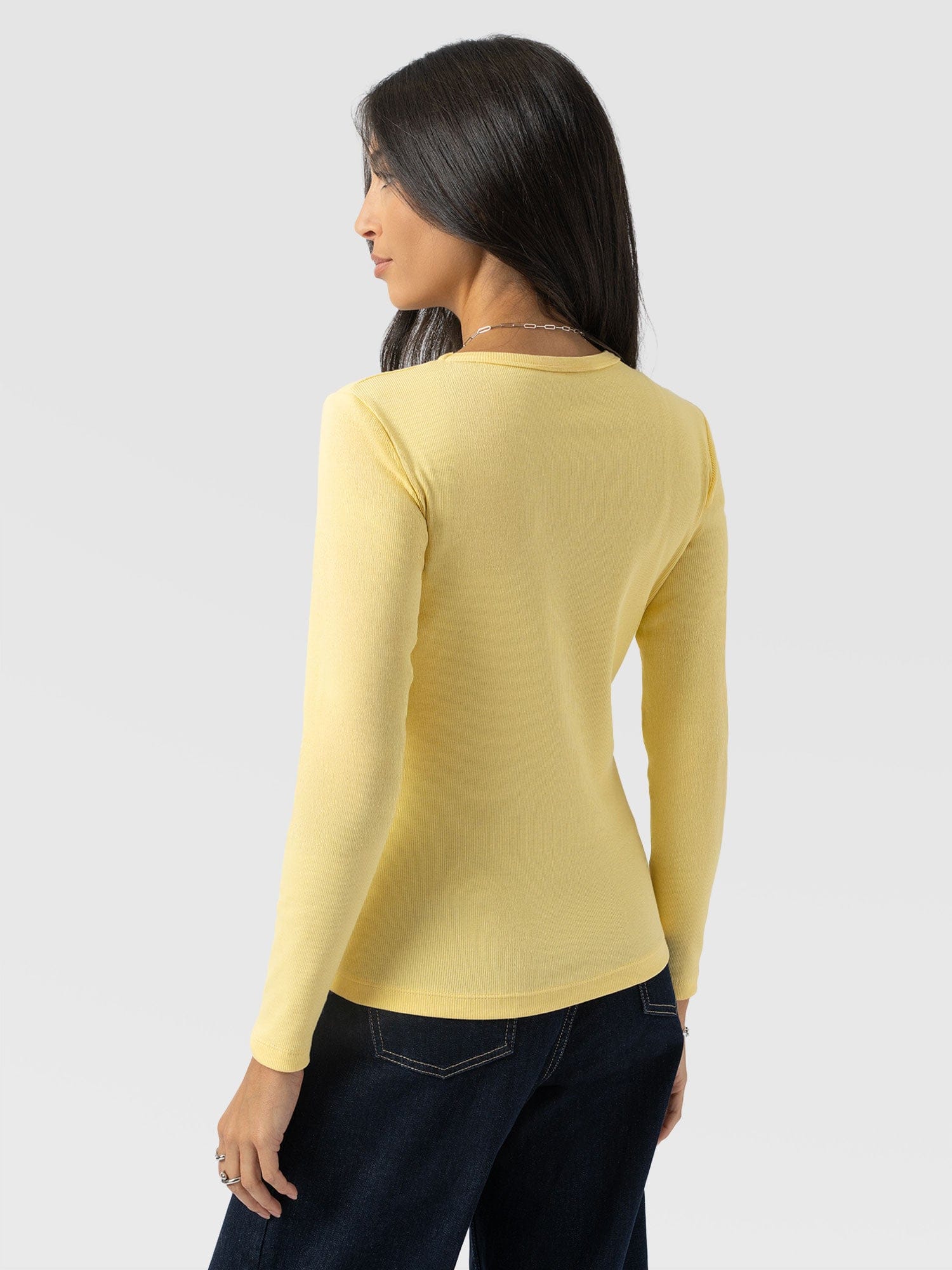 Ribbed Long Sleeve Tee - Pale Yellow - Women's T-shirts | Saint + Sofia® USA