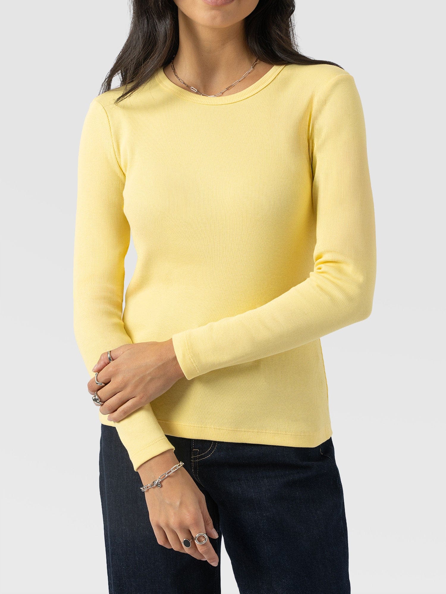 Ribbed Long Sleeve Tee - Pale Yellow - Women's T-shirts | Saint + Sofia® USA