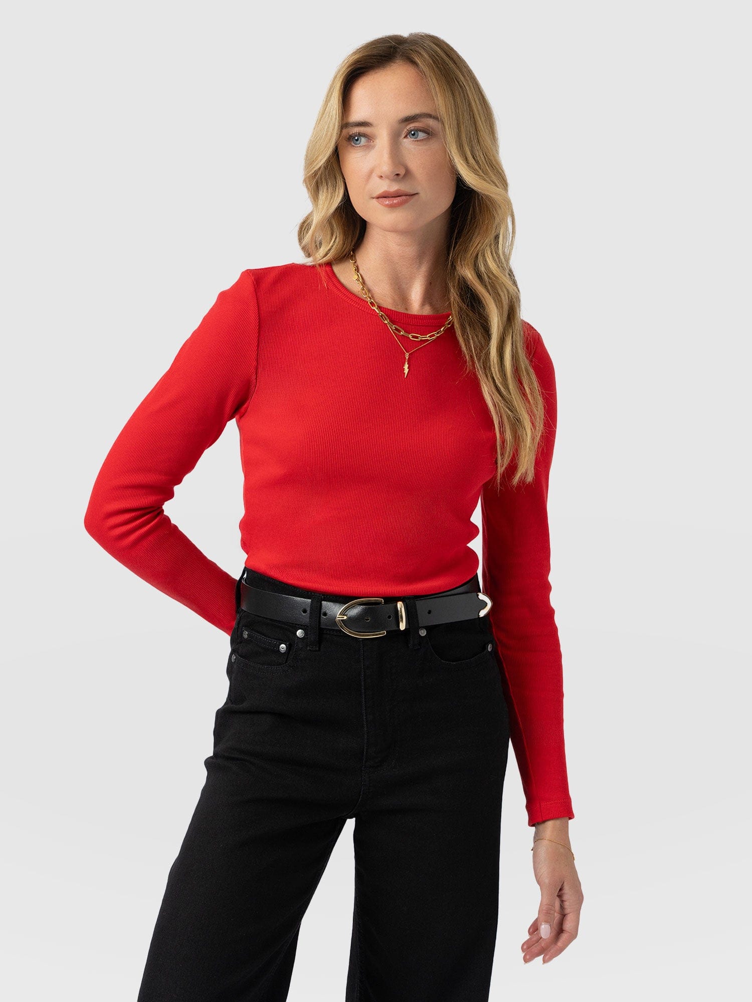 Ribbed Long Sleeve Tee - Red - Women's T-shirts | Saint and Sofia® USA