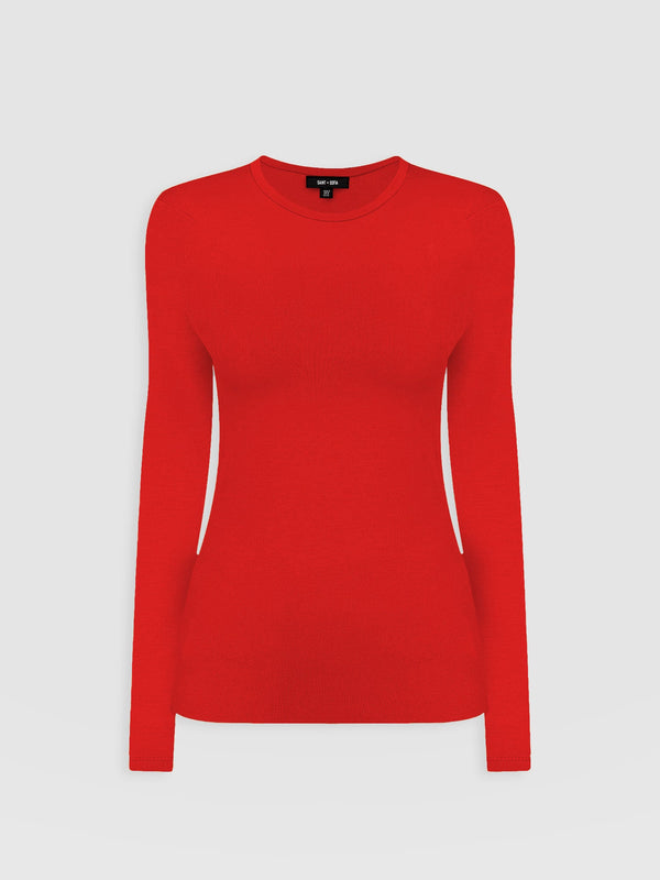 Ribbed Long Sleeve Tee - Red - Women's T-shirts | Saint + Sofia® USA