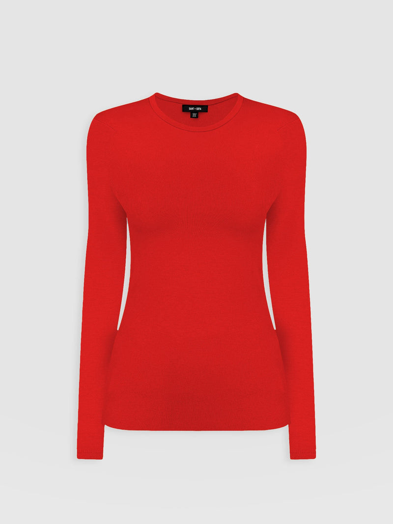 Ribbed Long Sleeve Tee - Red - Women's T-shirts | Saint + Sofia® USA