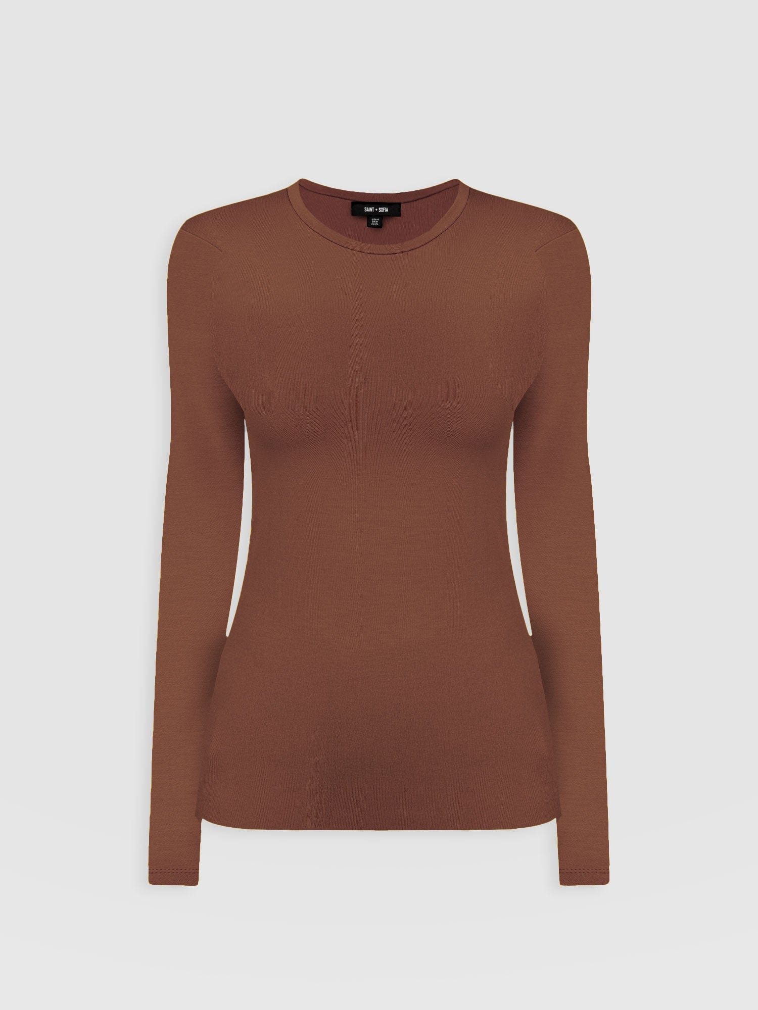 Ribbed Long Sleeve Tee - Russet Brown - Women's T-shirts | Saint + Sofia® USA