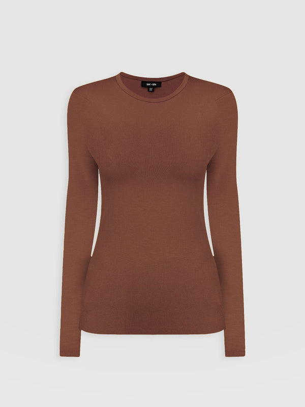 Ribbed Long Sleeve Tee - Russet Brown - Women's T-shirts | Saint + Sofia® USA