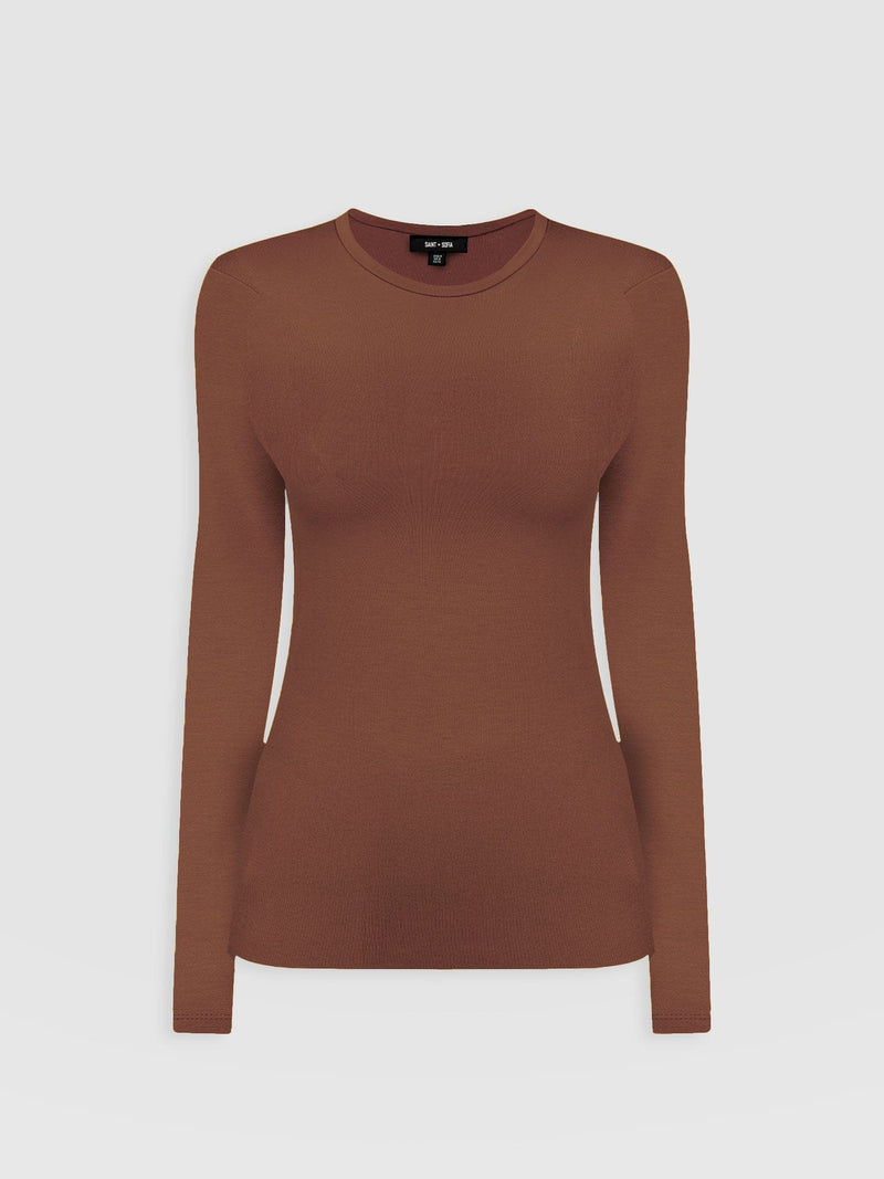 Ribbed Long Sleeve Tee - Russet Brown - Women's T-shirts | Saint + Sofia® USA