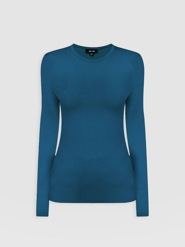 Ribbed Long Sleeve Tee - Teal - Women's T-shirts | Saint + Sofia® USA
