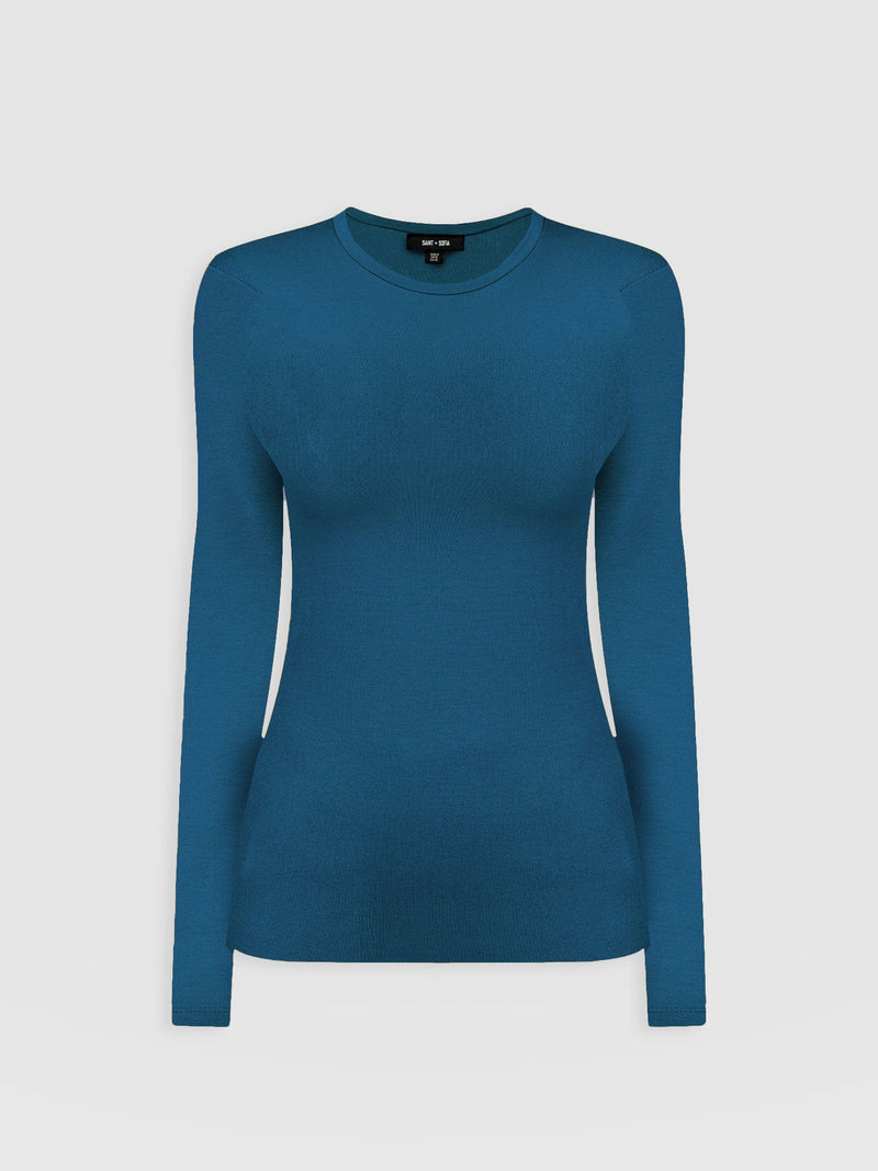 Ribbed Long Sleeve Tee - Teal - Women's T-shirts | Saint + Sofia® USA