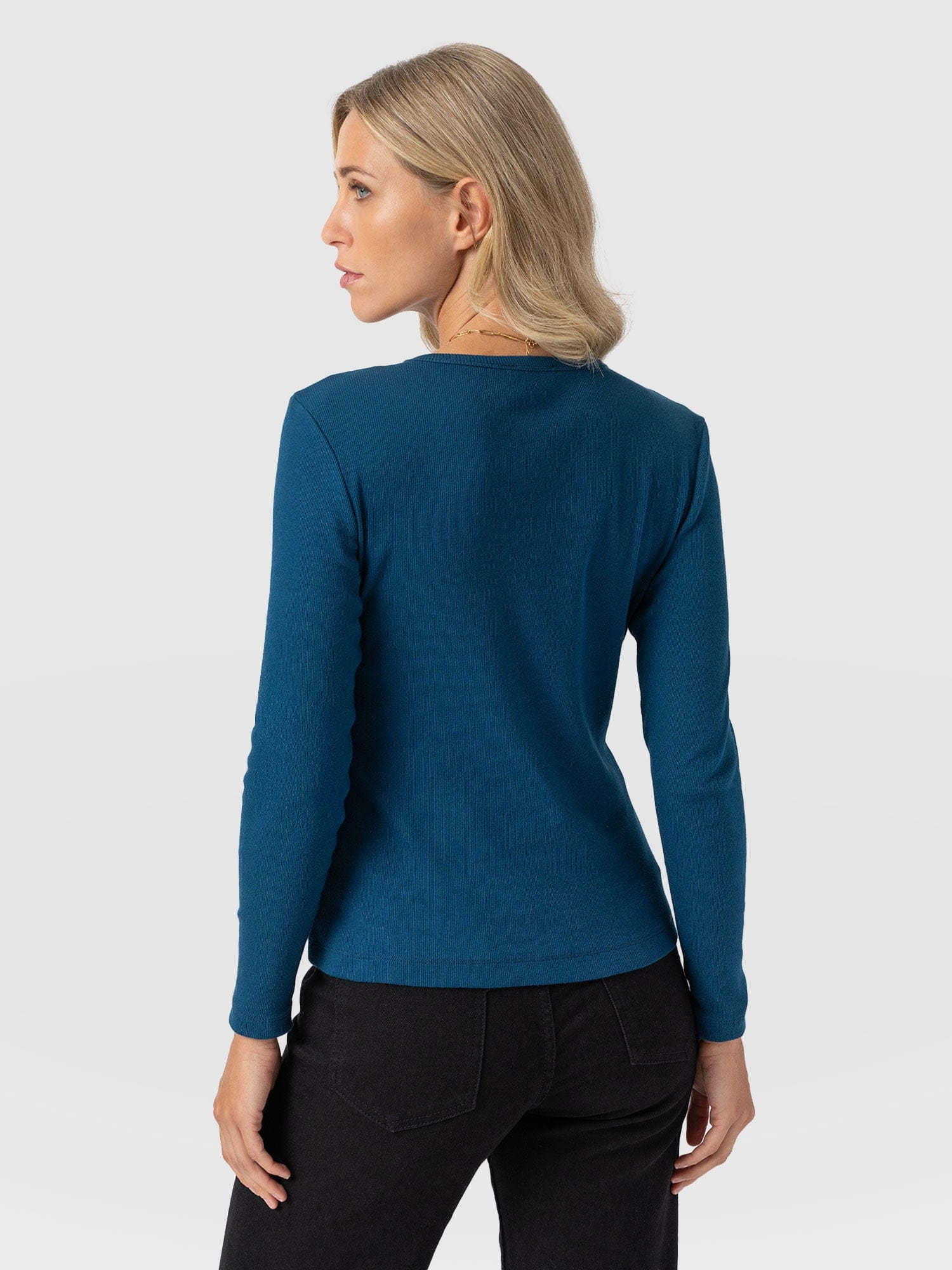 Ribbed Long Sleeve Tee - Teal - Women's T-shirts | Saint + Sofia® USA