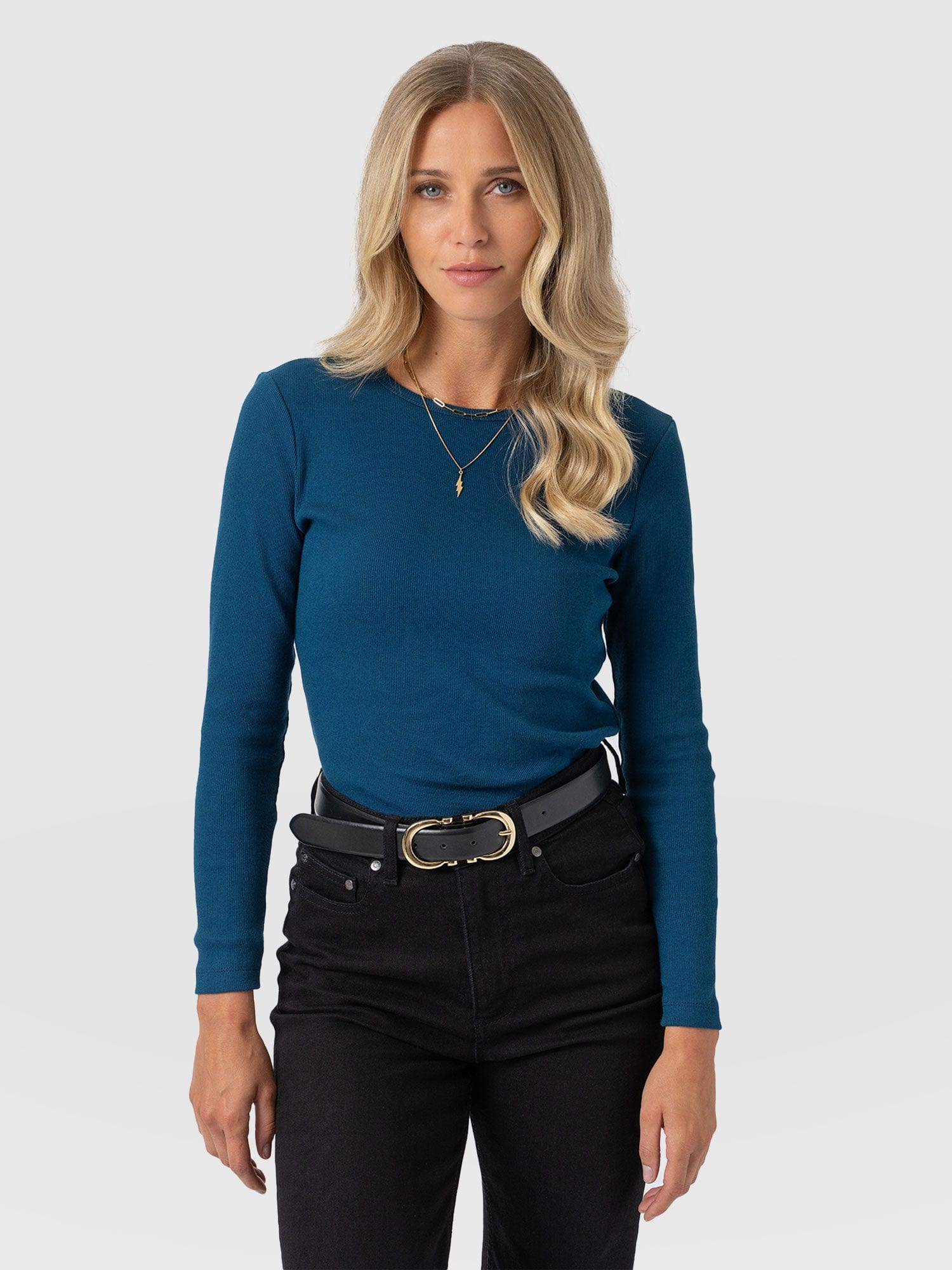 Ribbed Long Sleeve Tee - Teal - Women's T-shirts | Saint + Sofia® USA