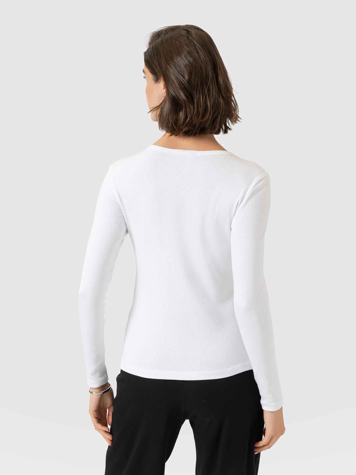 Ribbed Long Sleeve Tee - White - Women's T-shirts | Saint and Sofia® USA