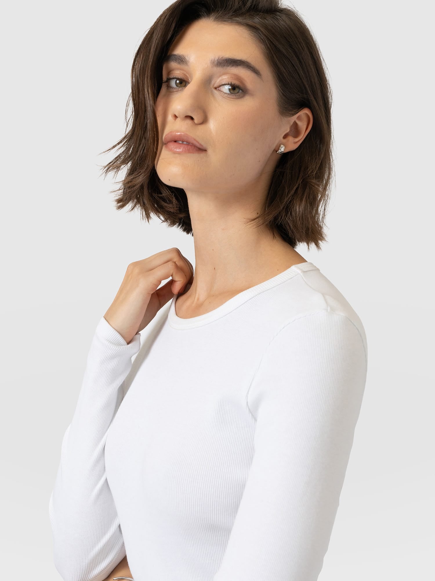 Ribbed Long Sleeve Tee - White - Women's T-shirts | Saint and Sofia® USA