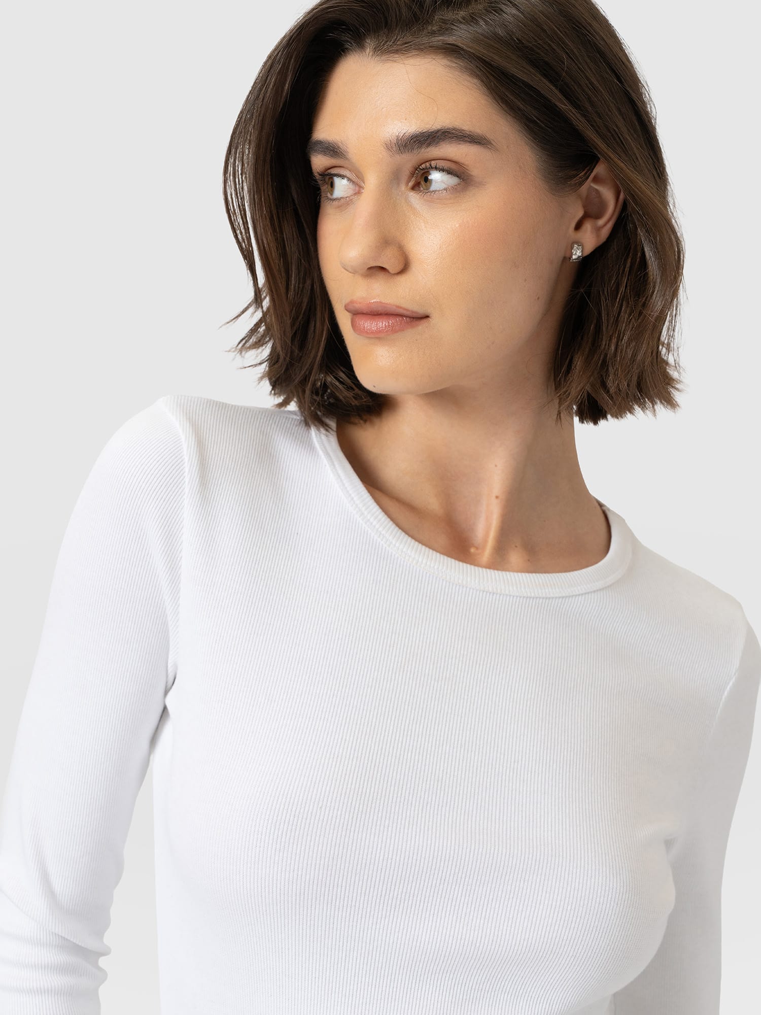 Ribbed Long Sleeve Tee - White - Women's T-shirts | Saint and Sofia® USA