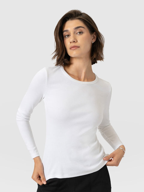 Ribbed Long Sleeve Tee - White - Women's T-shirts | Saint and Sofia® USA
