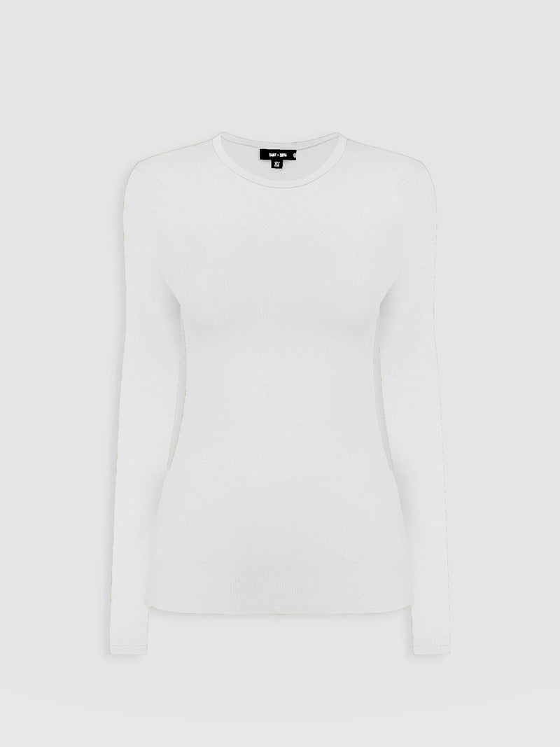 Ribbed Long Sleeve Tee - White - Women's T-shirts | Saint + Sofia® USA