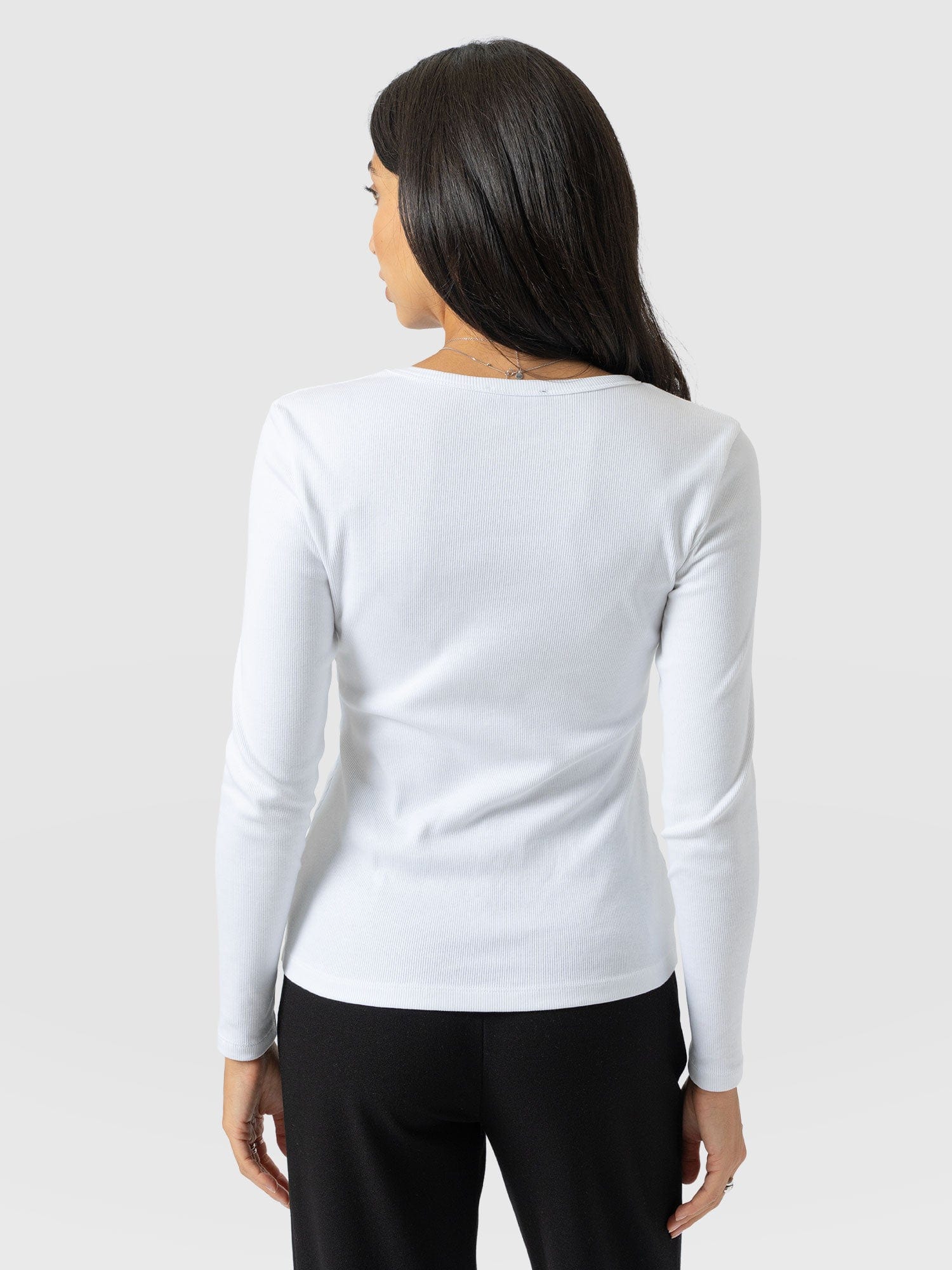 Ribbed Long Sleeve Tee - White - Women's T-shirts | Saint + Sofia® USA