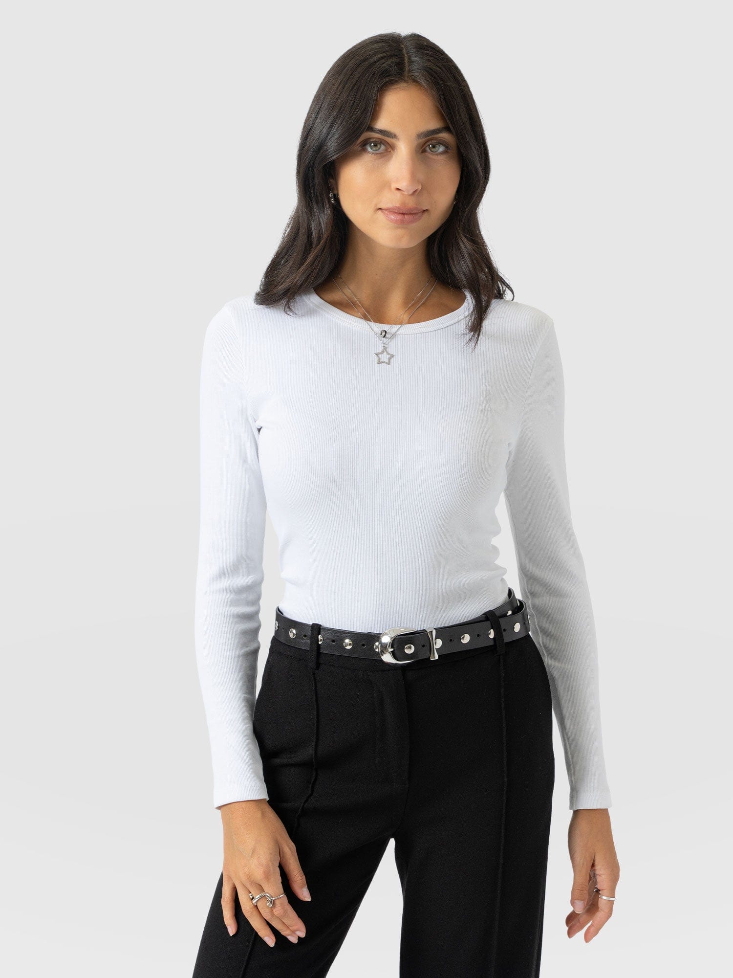 Ribbed Long Sleeve Tee - White - Women's T-shirts | Saint + Sofia® USA