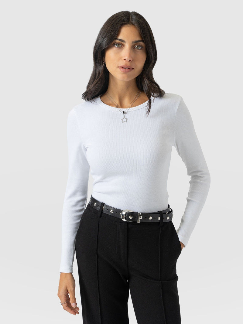 Ribbed Long Sleeve Tee - White - Women's T-shirts | Saint + Sofia® USA