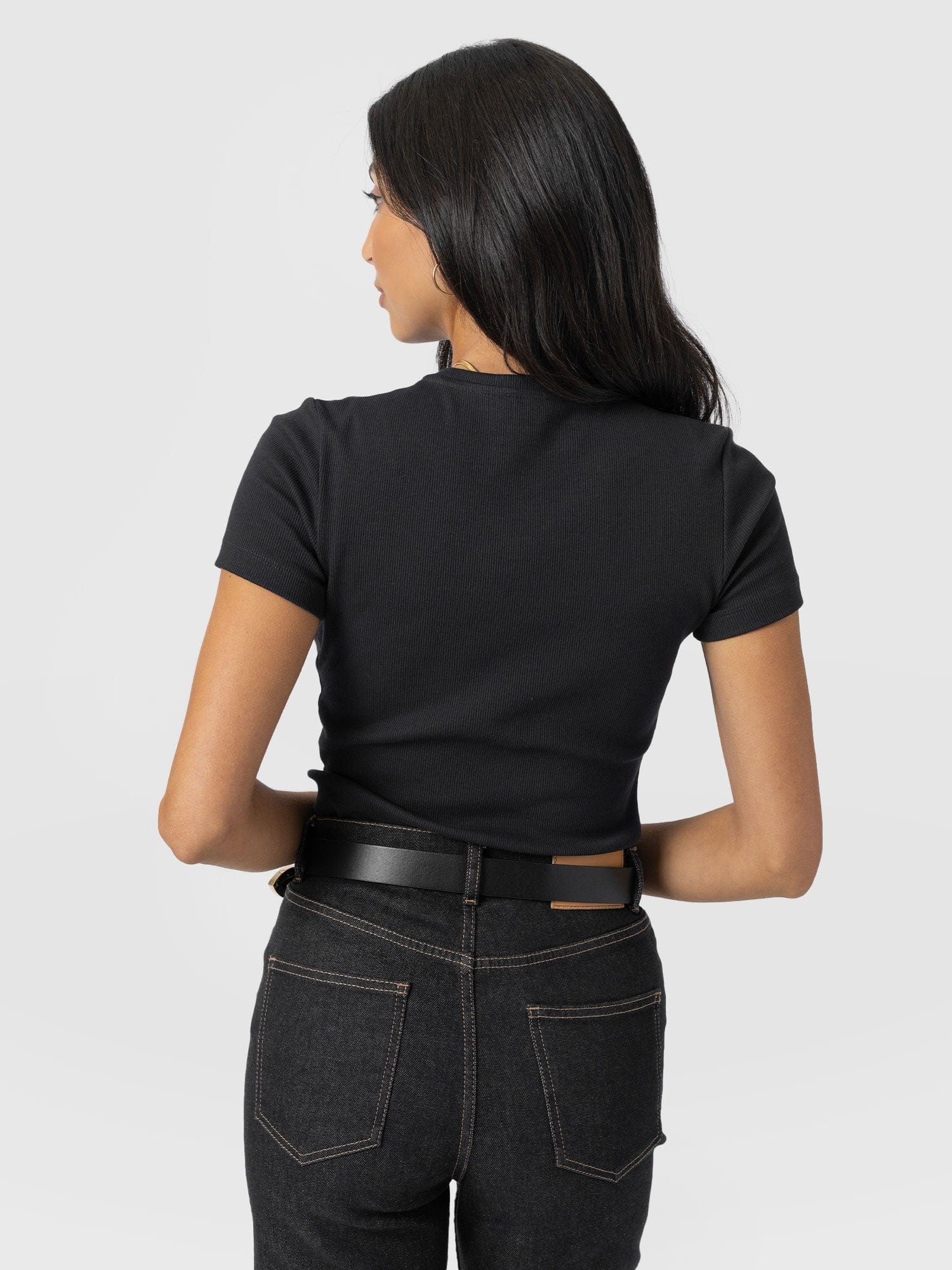 Ribbed Short Sleeve Tee - Black - Women's T-shirts | Saint + Sofia? USA