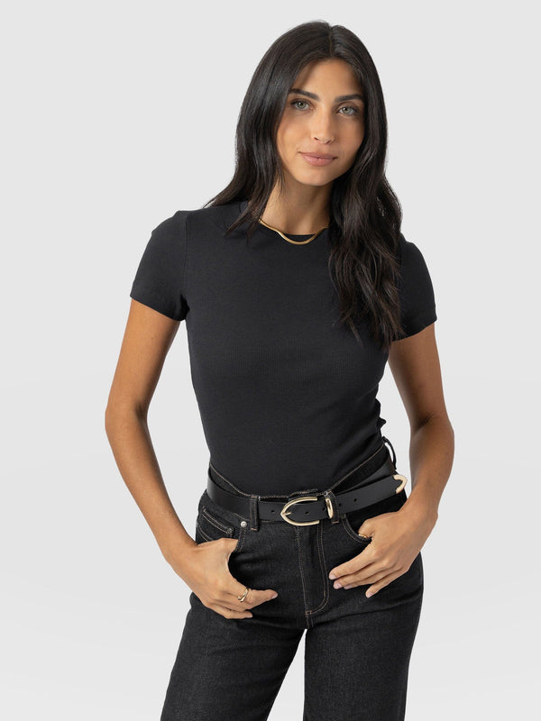 Ribbed Short Sleeve Tee - Black - Women's T-shirts | Saint + Sofia? USA