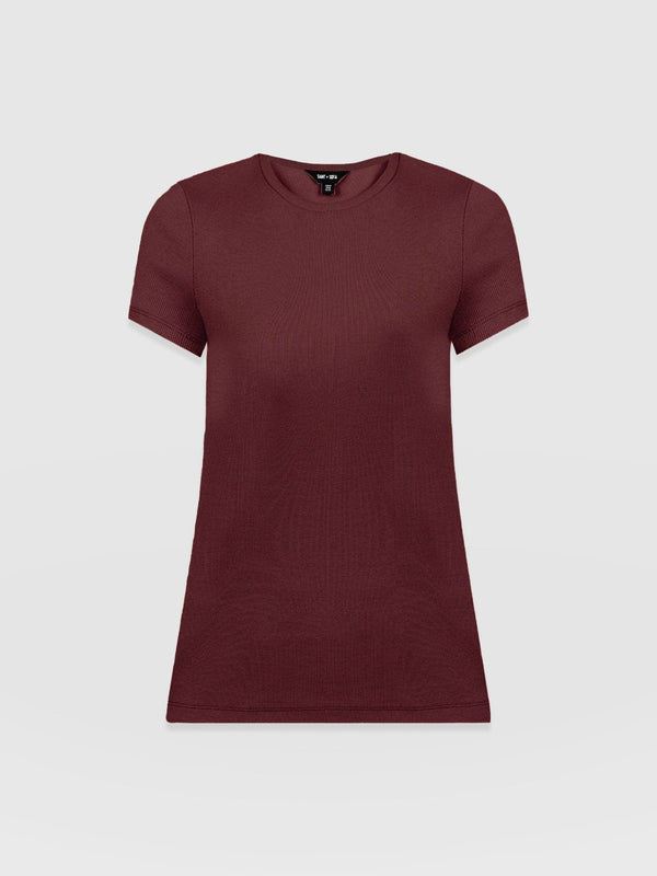 Ribbed Short Sleeve Tee - Burgundy - Women's T-shirts | Saint + Sofia® USA