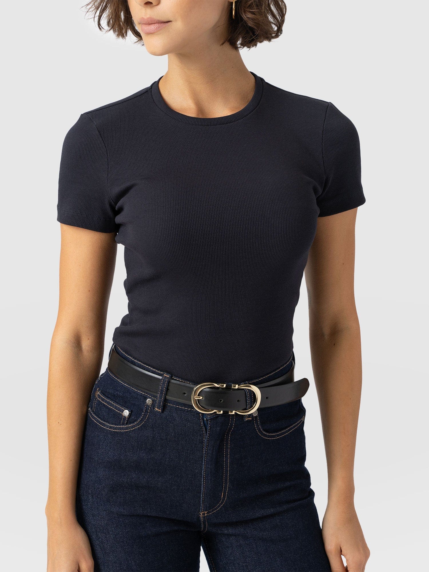 Ribbed Short Sleeve Tee - Navy - Women's T-shirts | Saint + Sofia? USA