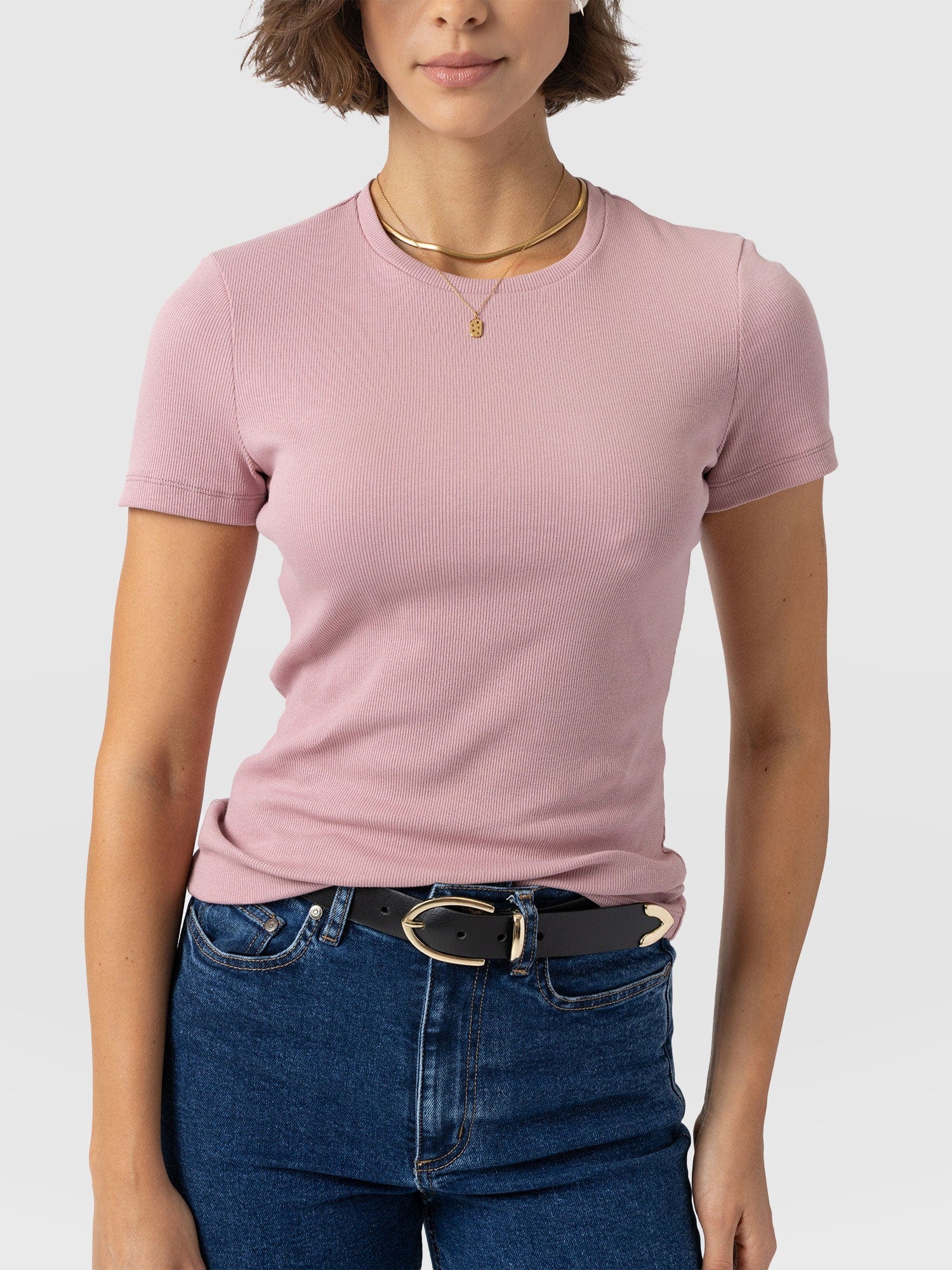 Ribbed Short Sleeve Tee - Pale Pink - Women's T-shirts | Saint + Sofia? USA
