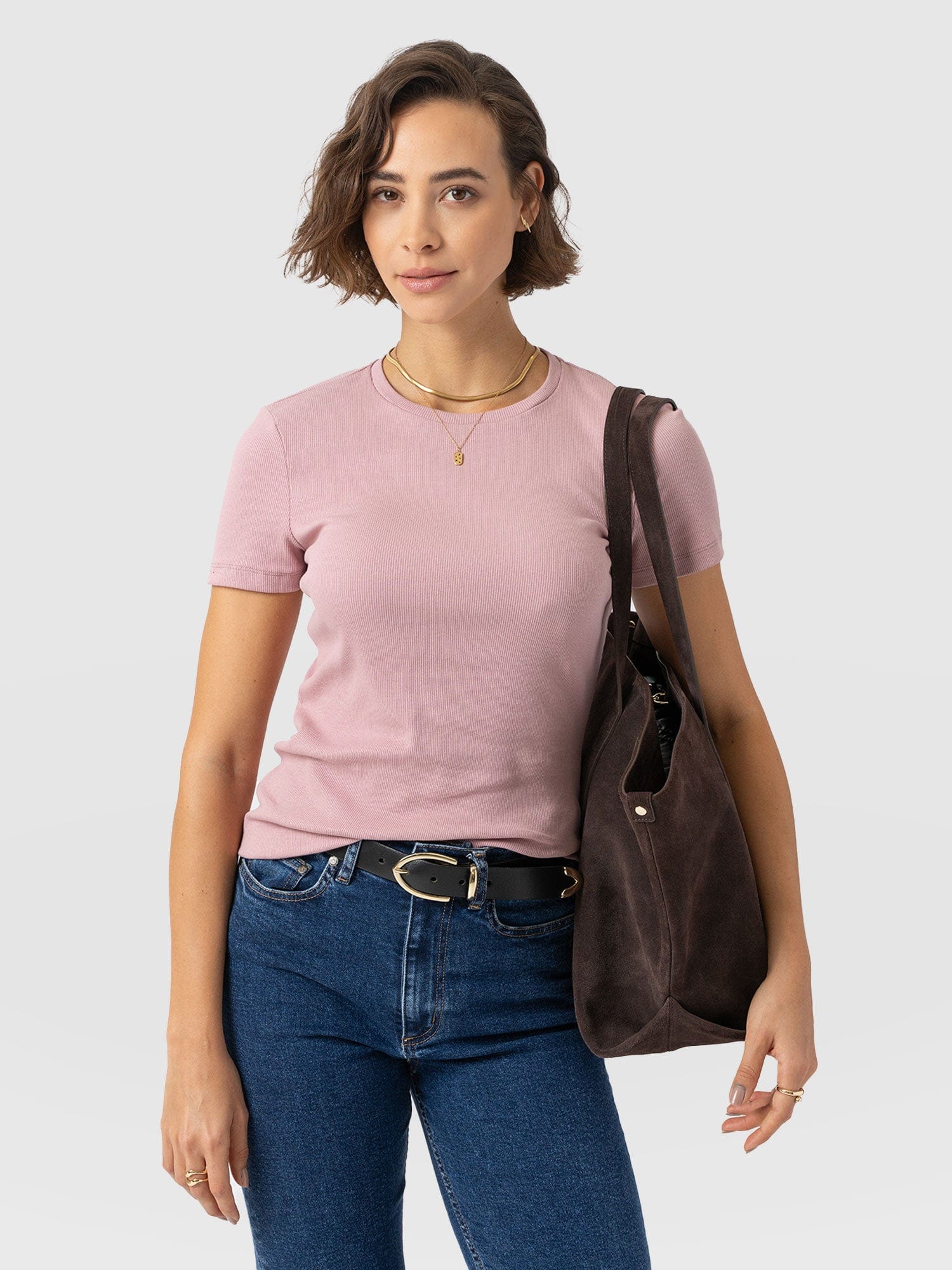 Ribbed Short Sleeve Tee - Pale Pink - Women's T-shirts | Saint + Sofia? USA