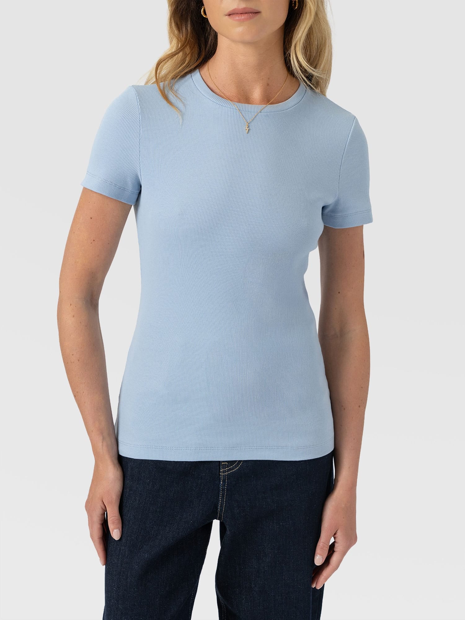 Ribbed Short Sleeve Tee - Powder Blue - Women's T-shirts | Saint + Sofia® USA