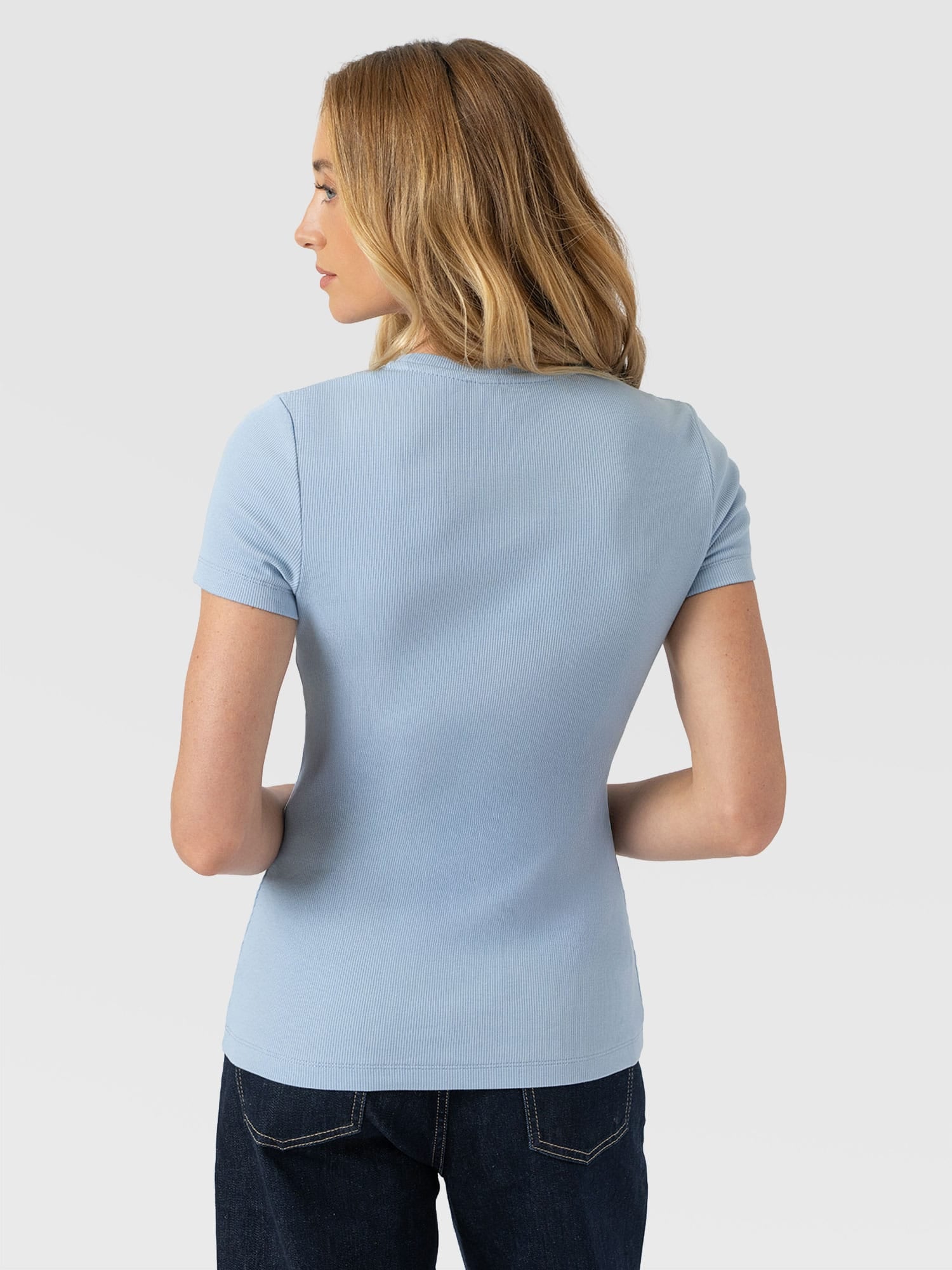 Ribbed Short Sleeve Tee - Powder Blue - Women's T-shirts | Saint + Sofia® USA