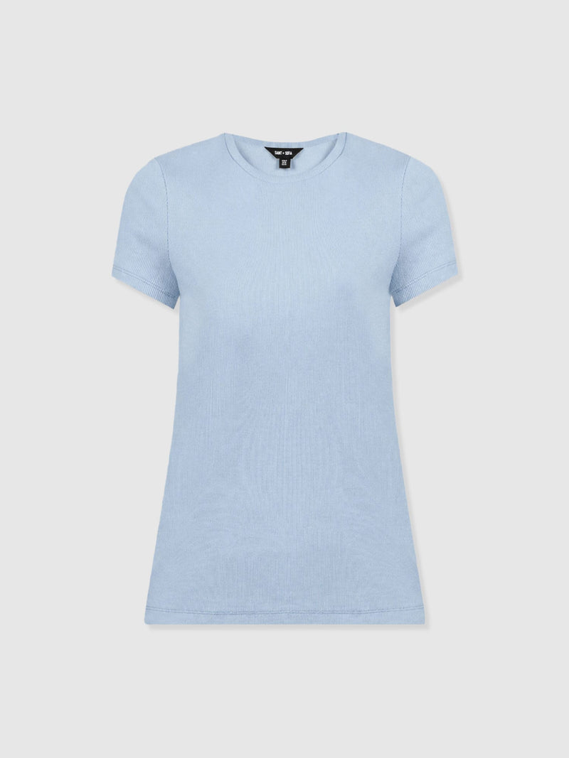 Ribbed Short Sleeve Tee - Powder Blue - Women's T-shirts | Saint + Sofia® USA