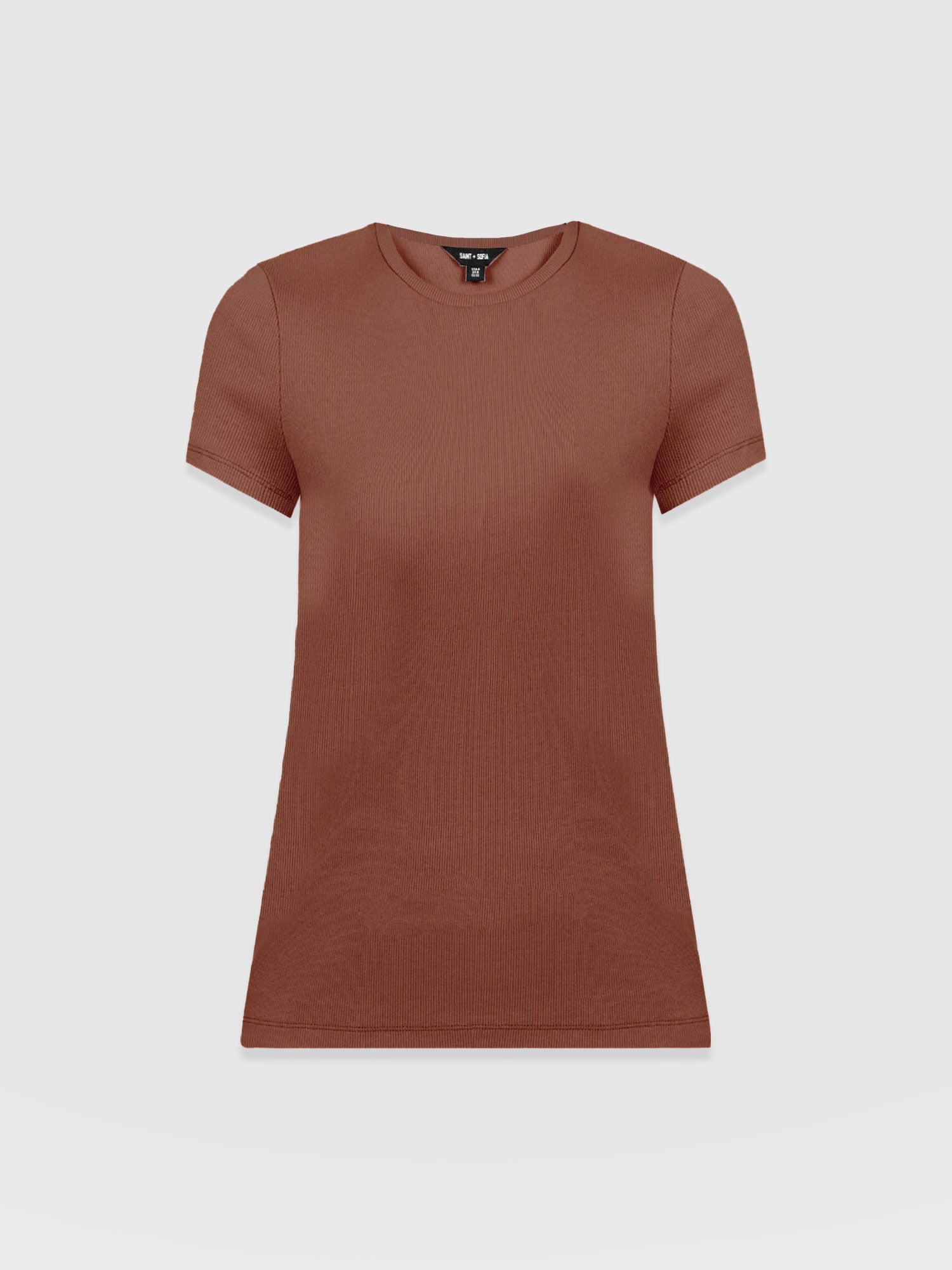 Ribbed Short Sleeve Tee - Russet Brown - Women's T-shirts | Saint + Sofia? USA