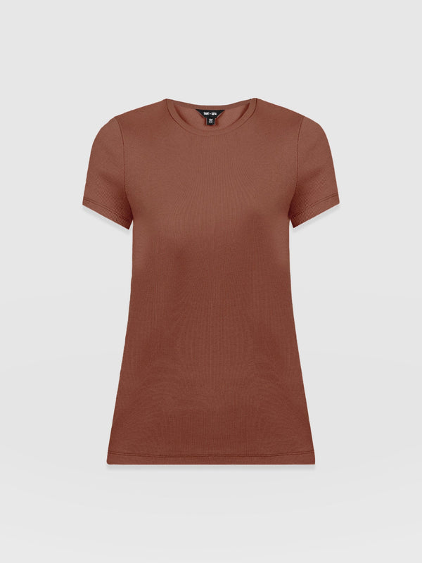 Ribbed Short Sleeve Tee - Russet Brown - Women's T-shirts | Saint + Sofia? USA