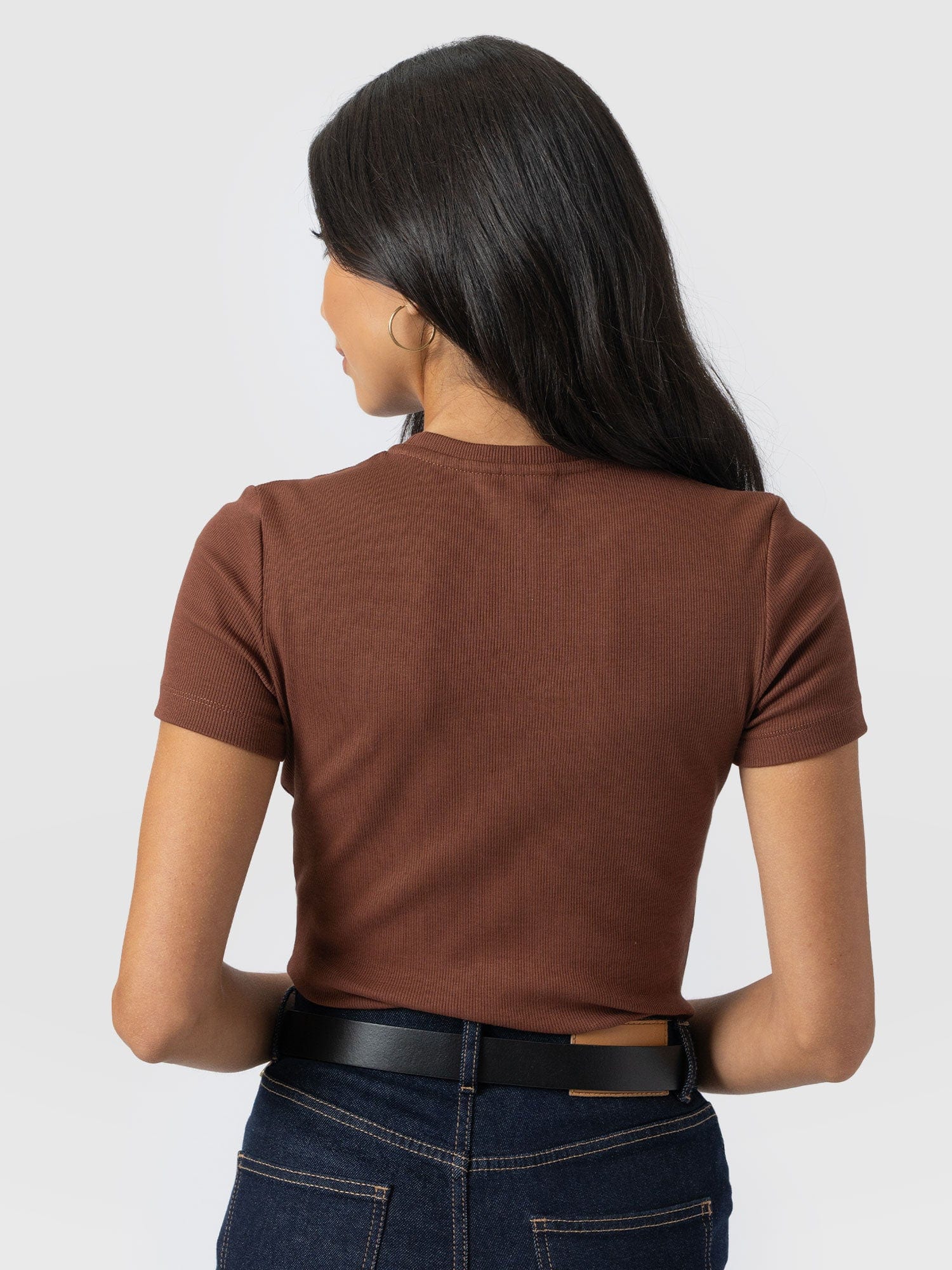Ribbed Short Sleeve Tee - Russet Brown - Women's T-shirts | Saint + Sofia? USA