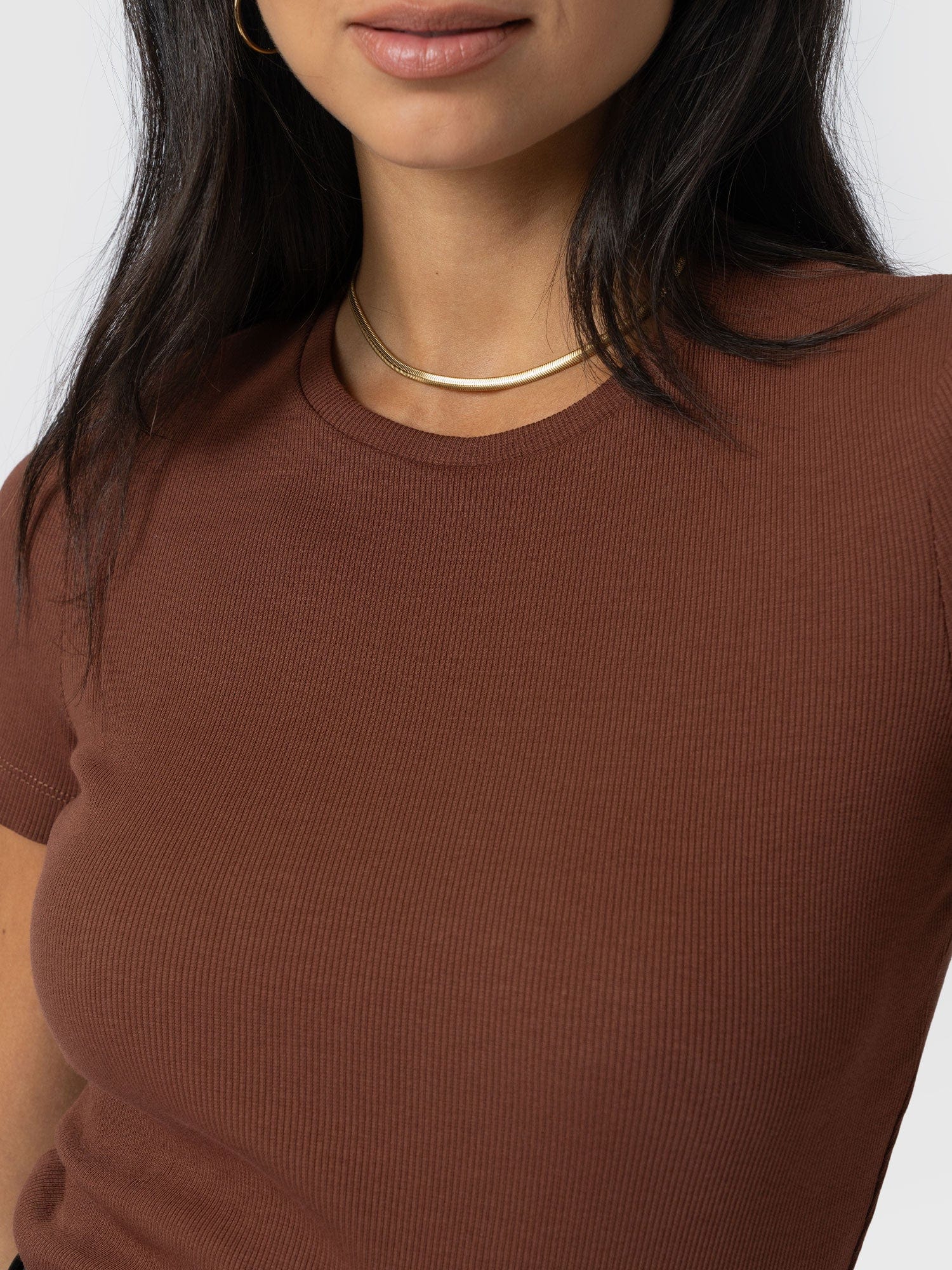 Ribbed Short Sleeve Tee - Russet Brown - Women's T-shirts | Saint + Sofia? USA