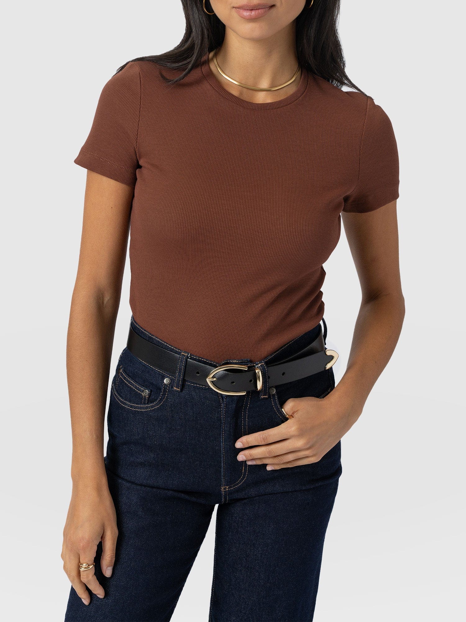 Ribbed Short Sleeve Tee - Russet Brown - Women's T-shirts | Saint + Sofia? USA