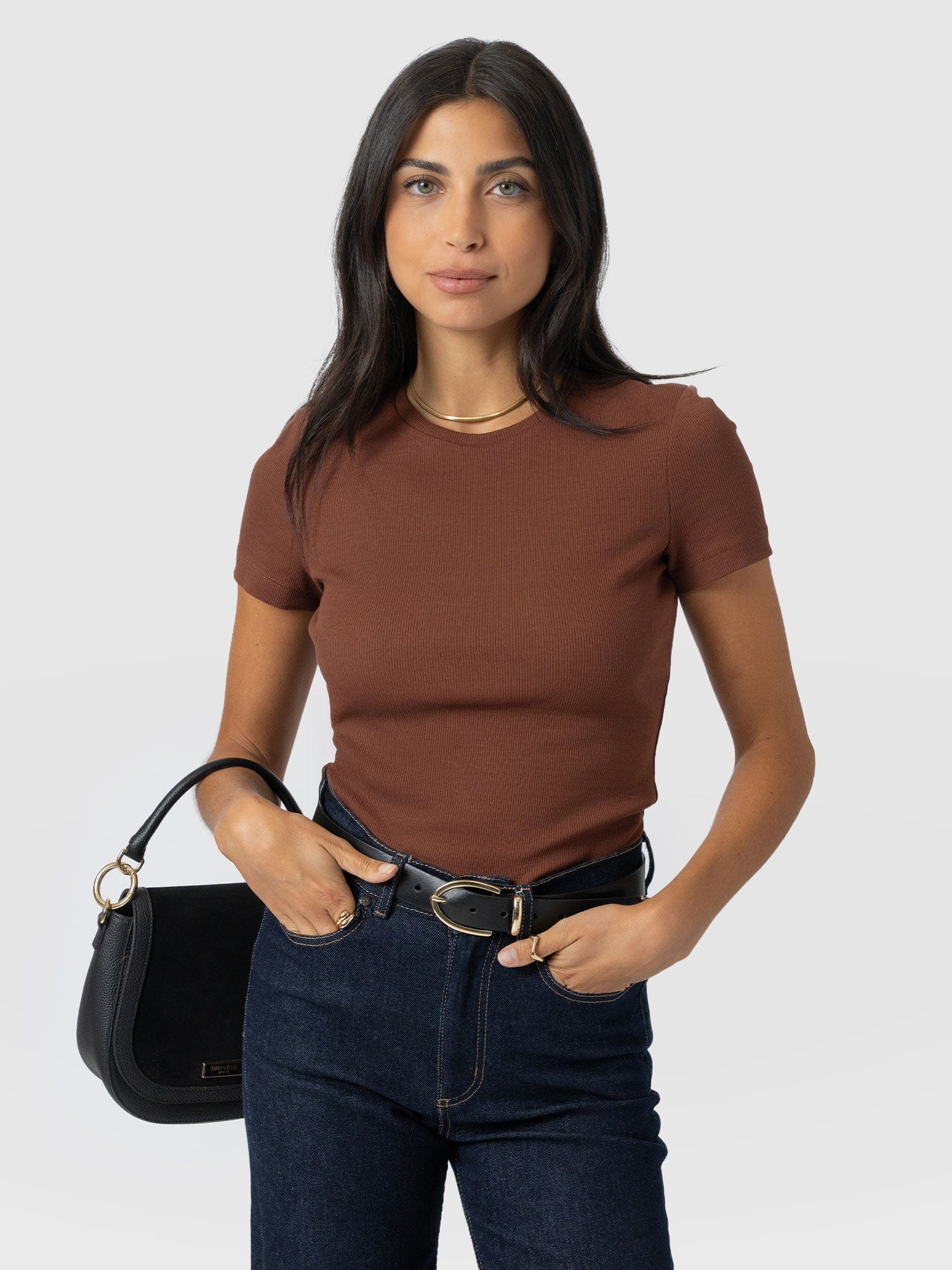Ribbed Short Sleeve Tee - Russet Brown - Women's T-shirts | Saint + Sofia? USA