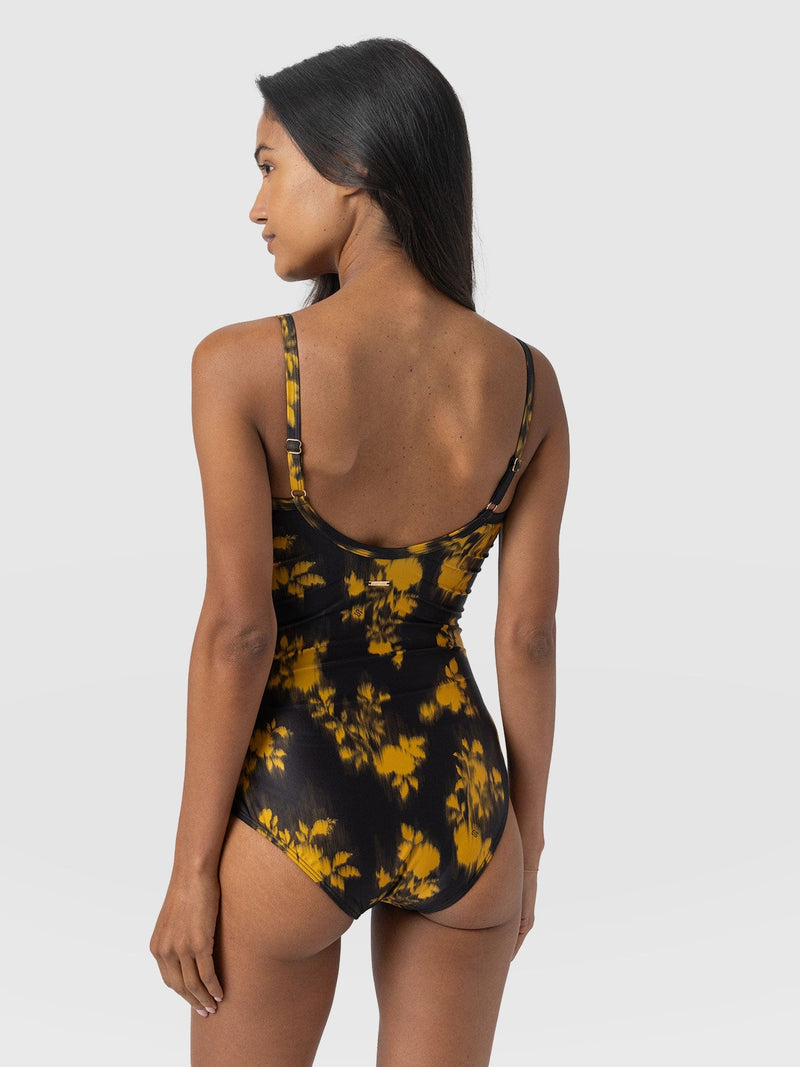 Riley Cross Front Swimsuit - Yellow Fade Floral - Women's Swimwear | Saint + Sofia® USA