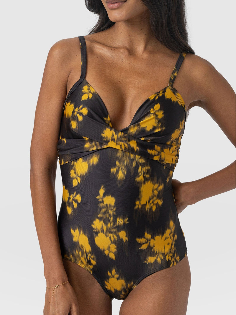 Riley Cross Front Swimsuit - Yellow Fade Floral - Women's Swimwear | Saint + Sofia® USA