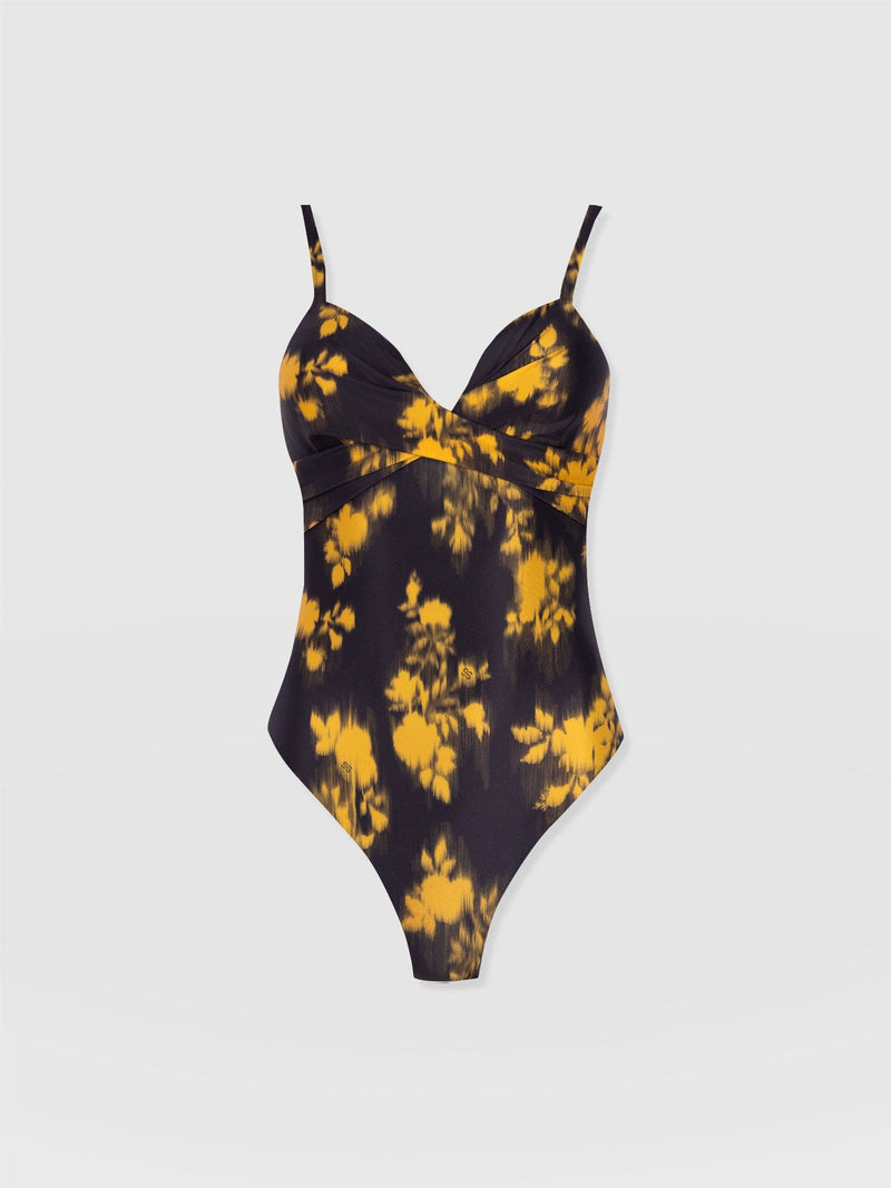 Riley Cross Front Swimsuit - Yellow Fade Floral - Women's Swimwear | Saint + Sofia® USA
