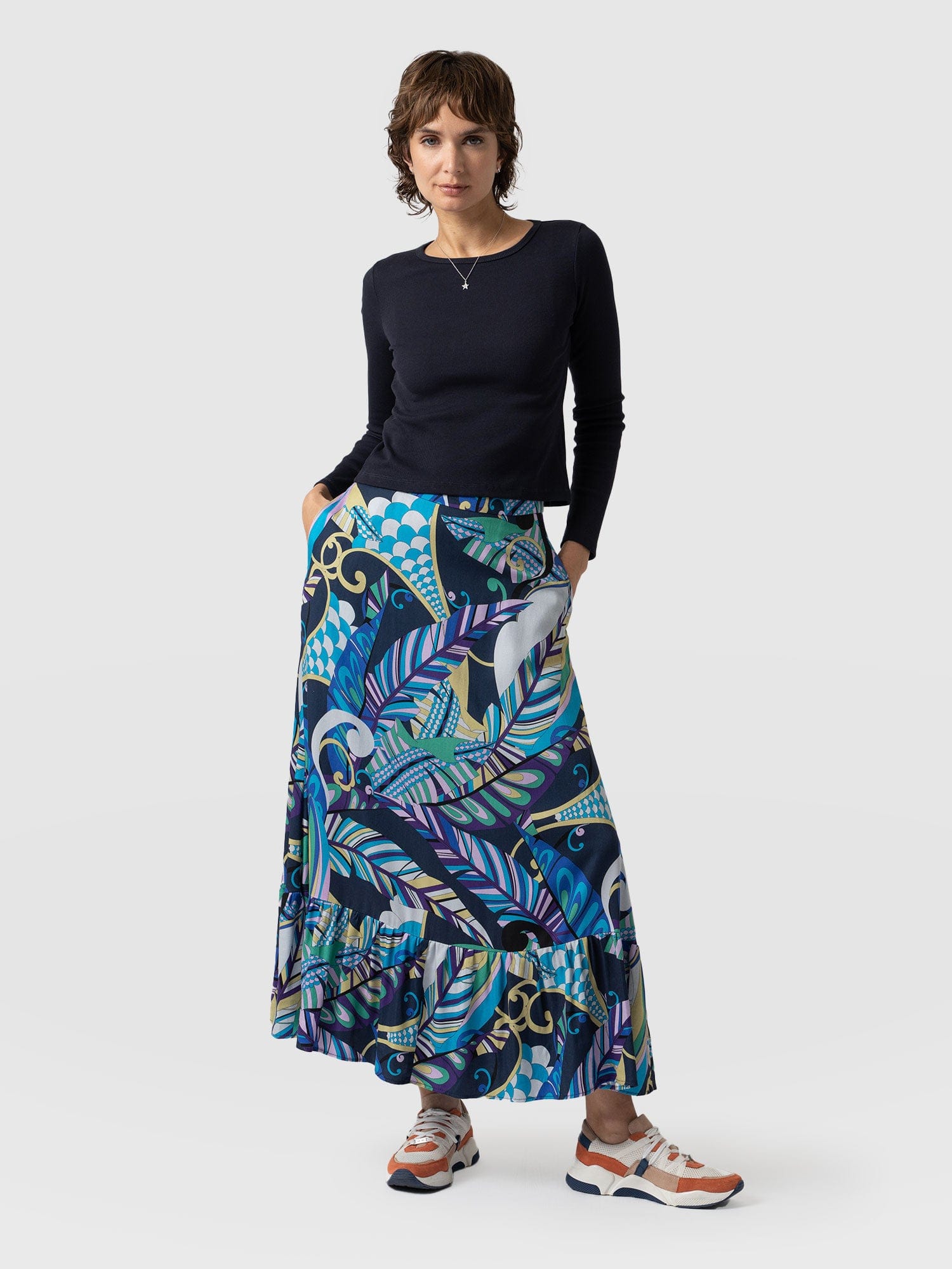 Riley Skirt Blue Palm - Women's Skirts | Saint + Sofia® USA