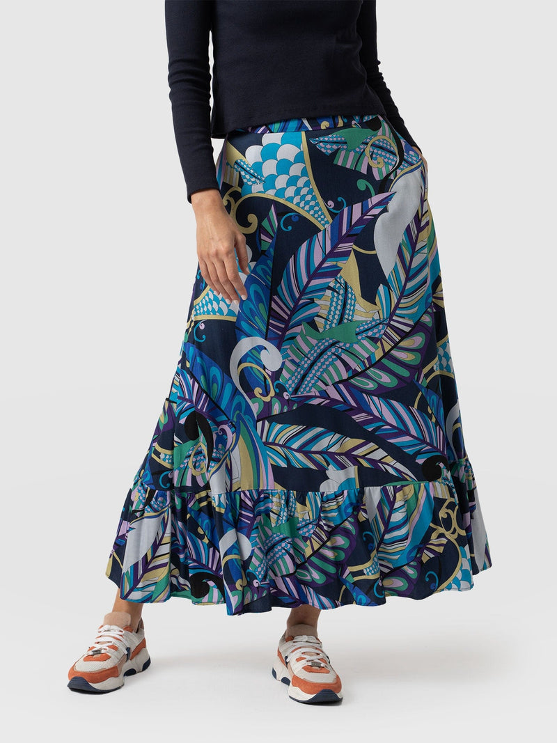 Riley Skirt Blue Palm - Women's Skirts | Saint + Sofia® USA
