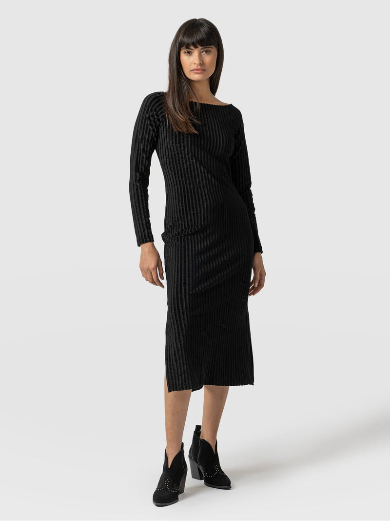 Riviera Long Sleeve Dress Black Stripe Velvet - Women's Dresses | Saint + Sofia® USA