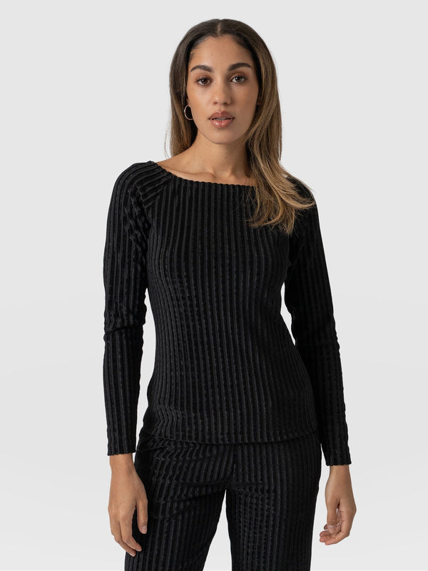 Riviera Tee Long Sleeve Black Stripe Velvet - Women's T-Shirts | Saint + Sofia® USA