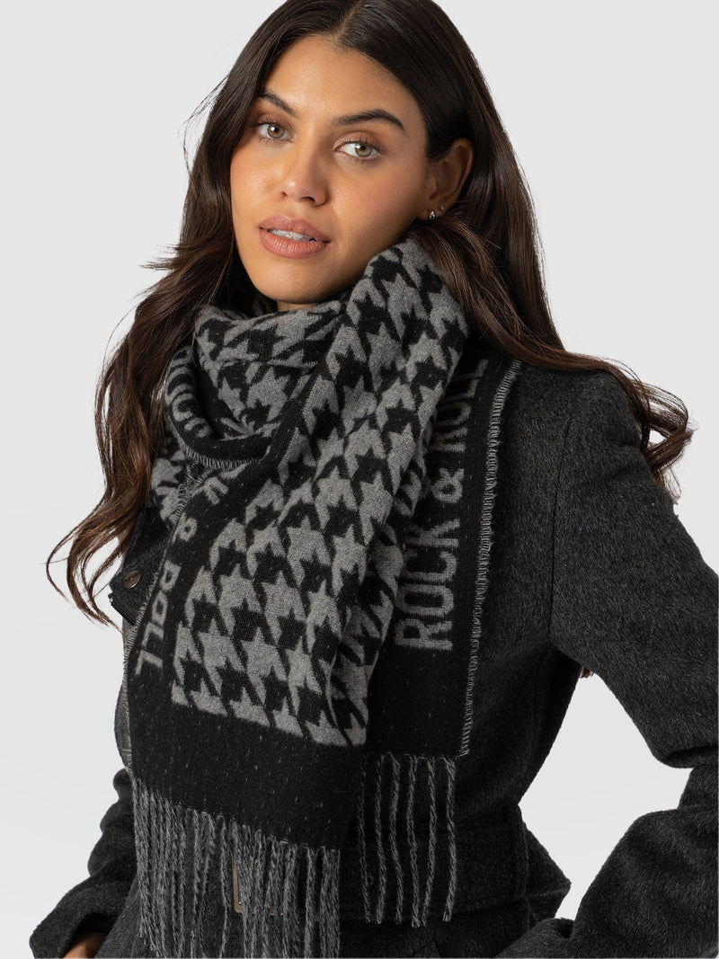 Rock Houndstooth Scarf Black/Grey - Women's Scarves | Saint + Sofia® US