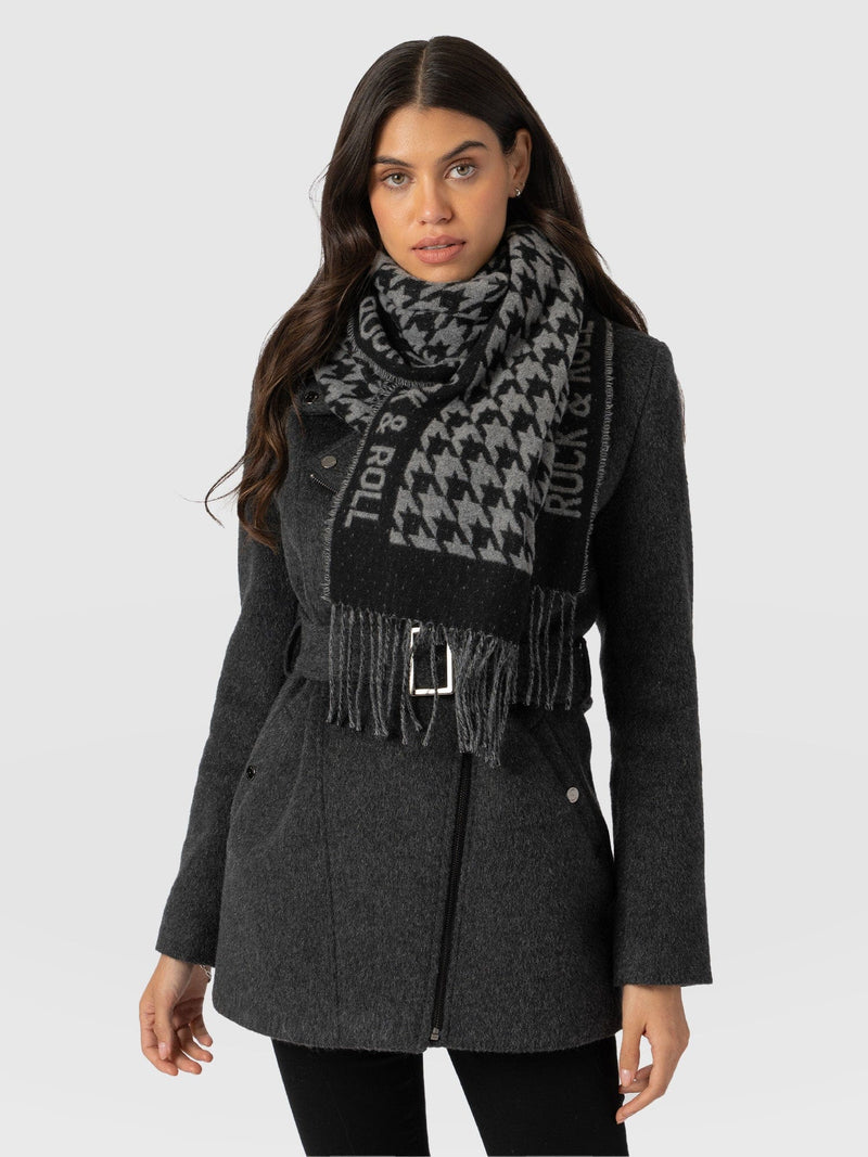 Rock Houndstooth Scarf Black/Grey - Women's Scarves | Saint + Sofia® US