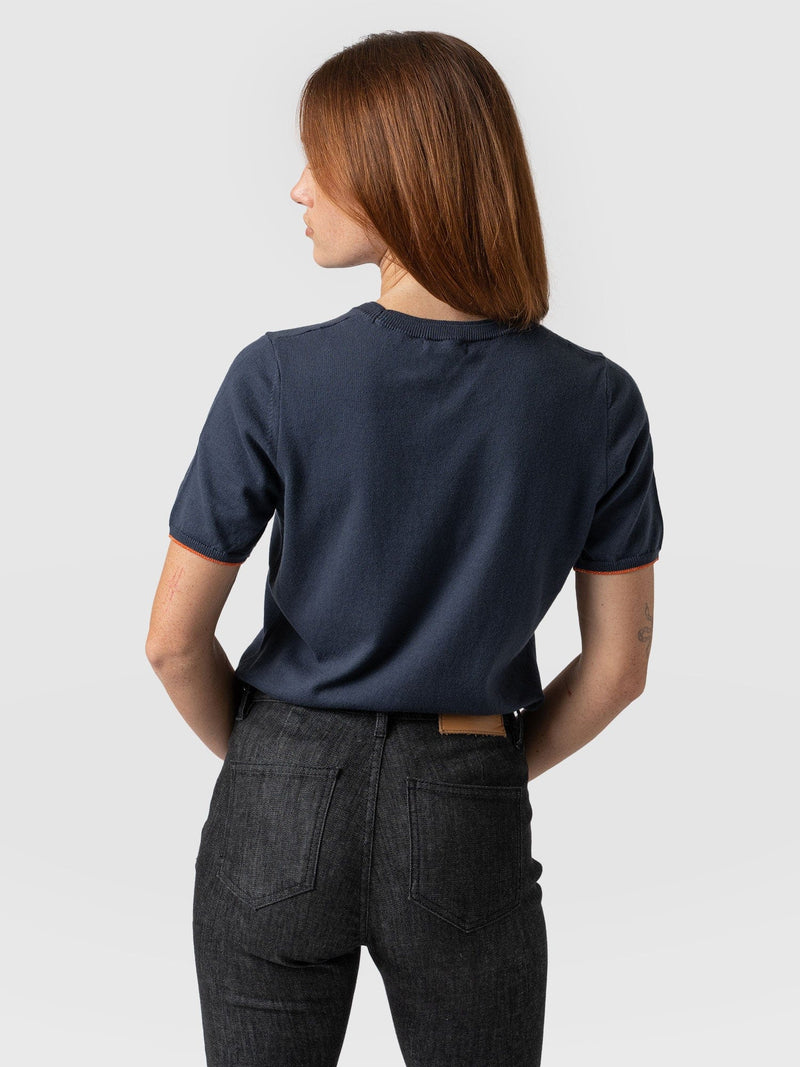 Rock Intarsia Sweater Short Sleeve Navy - Women's Sweater | Saint + Sofia® USA
