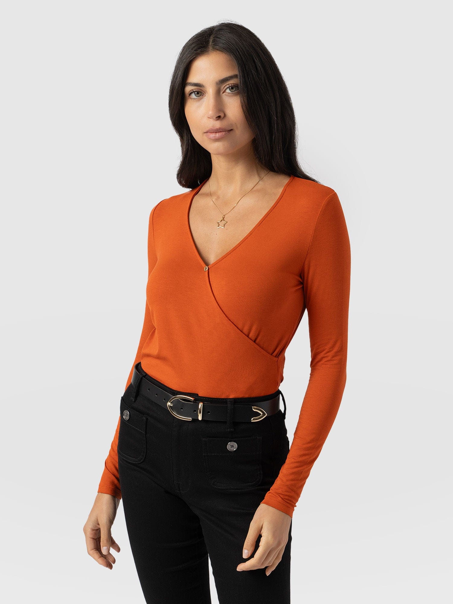 Rosa Wrap Tee Long Sleeve Amber - Women's Tops | Saint + Sofia® US