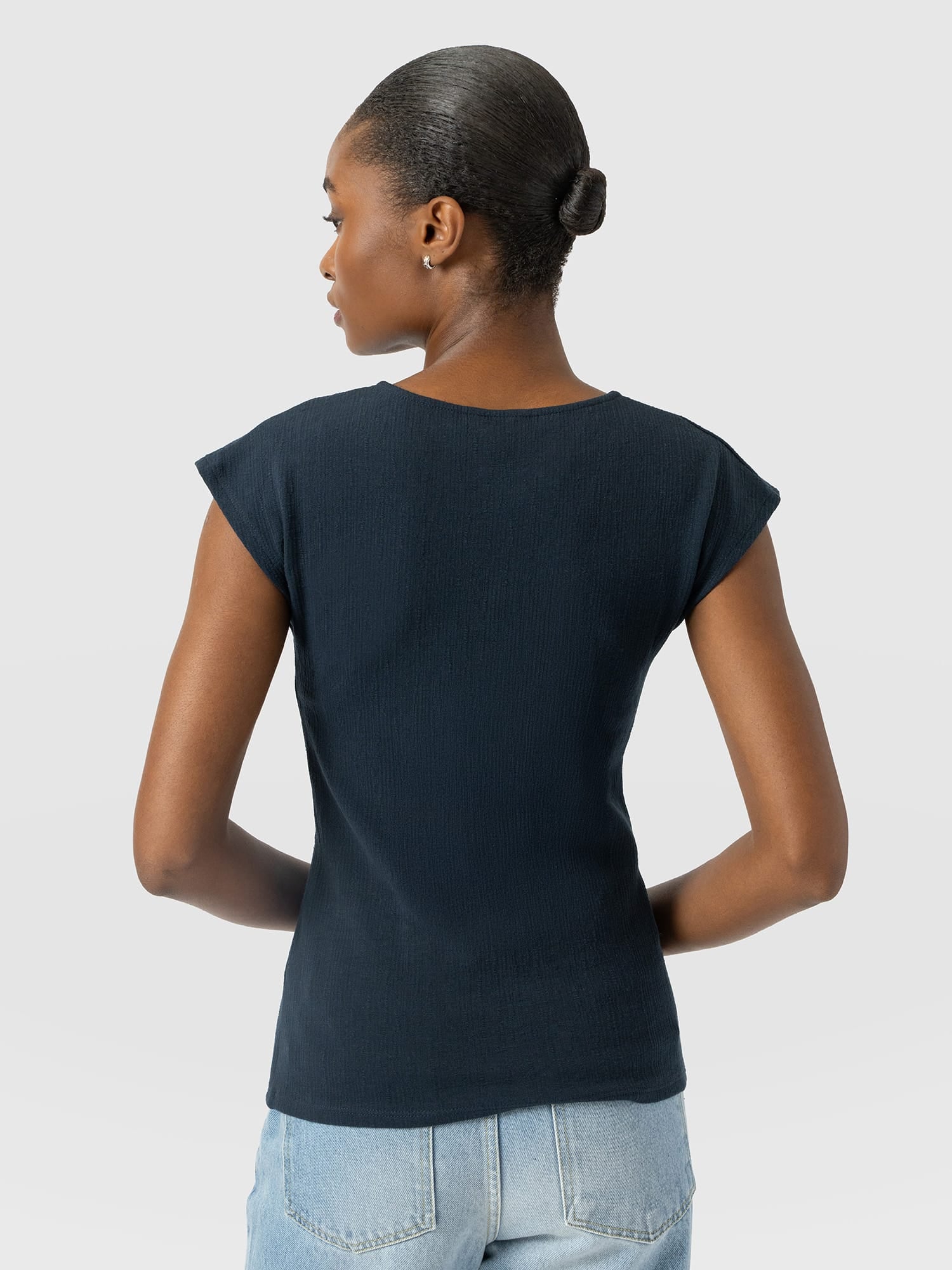 Rosa Wrap Top - Navy Textured - Women's T-shirts | Saint and Sofia® USA